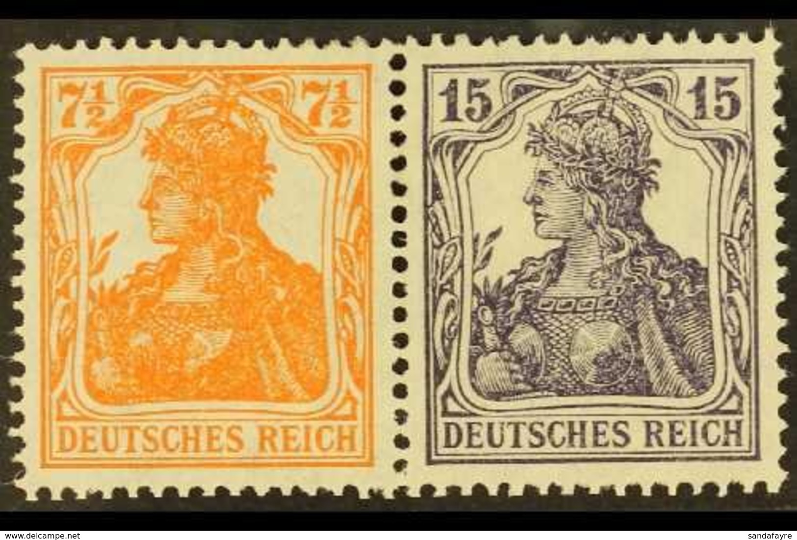 1917  7½pf+15pf Germania Horizontal SE-TENANT PAIR, Michel W 11ba, Very Fine Mint, Fresh. (2 Stamps) For More Images, Pl - Other & Unclassified