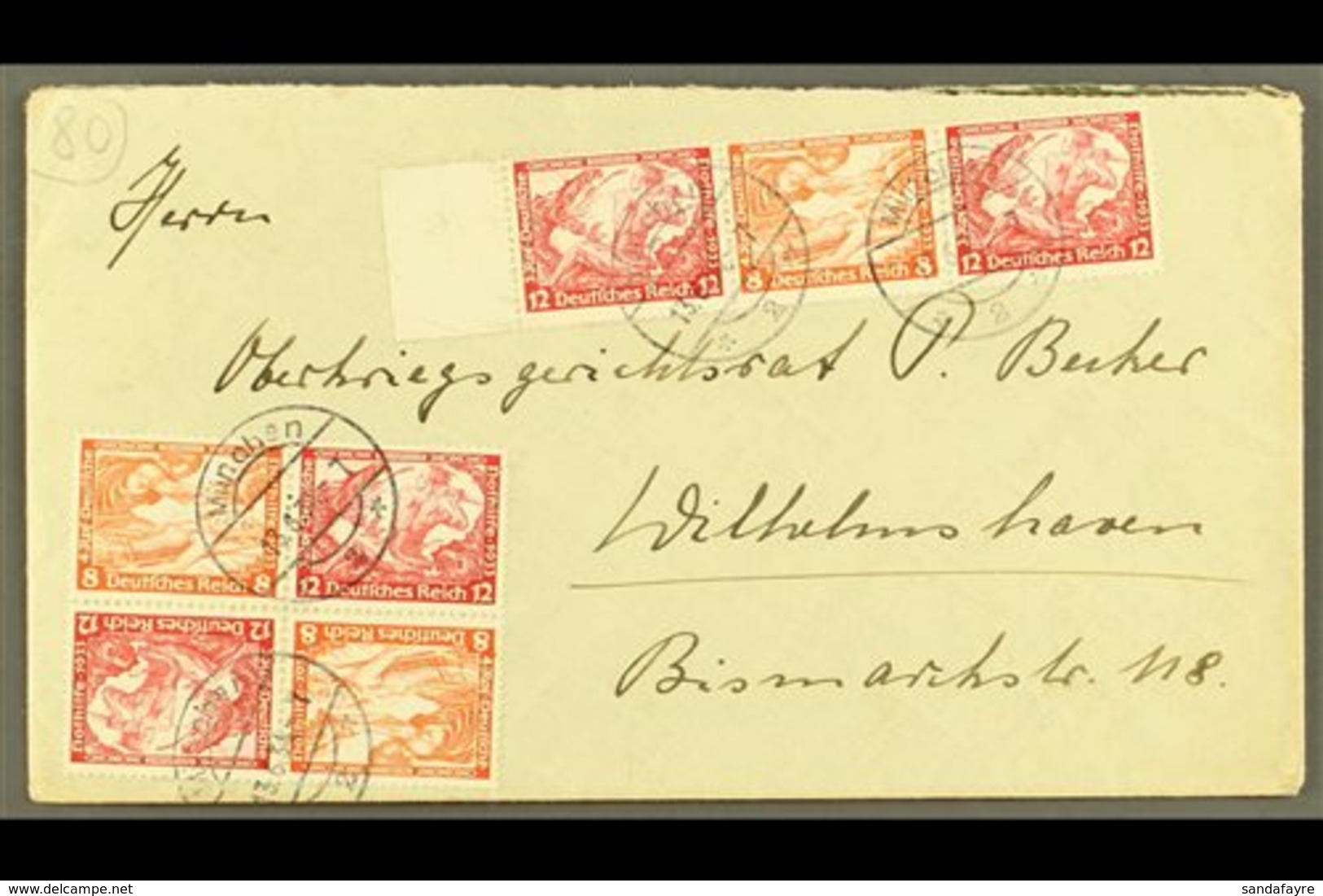 1933 WELFARE FUND  12pf + 3pf & 8pf + 4pf Se-tenants On FORGED Cover From Munich.  For More Images, Please Visit Http:// - Sonstige & Ohne Zuordnung