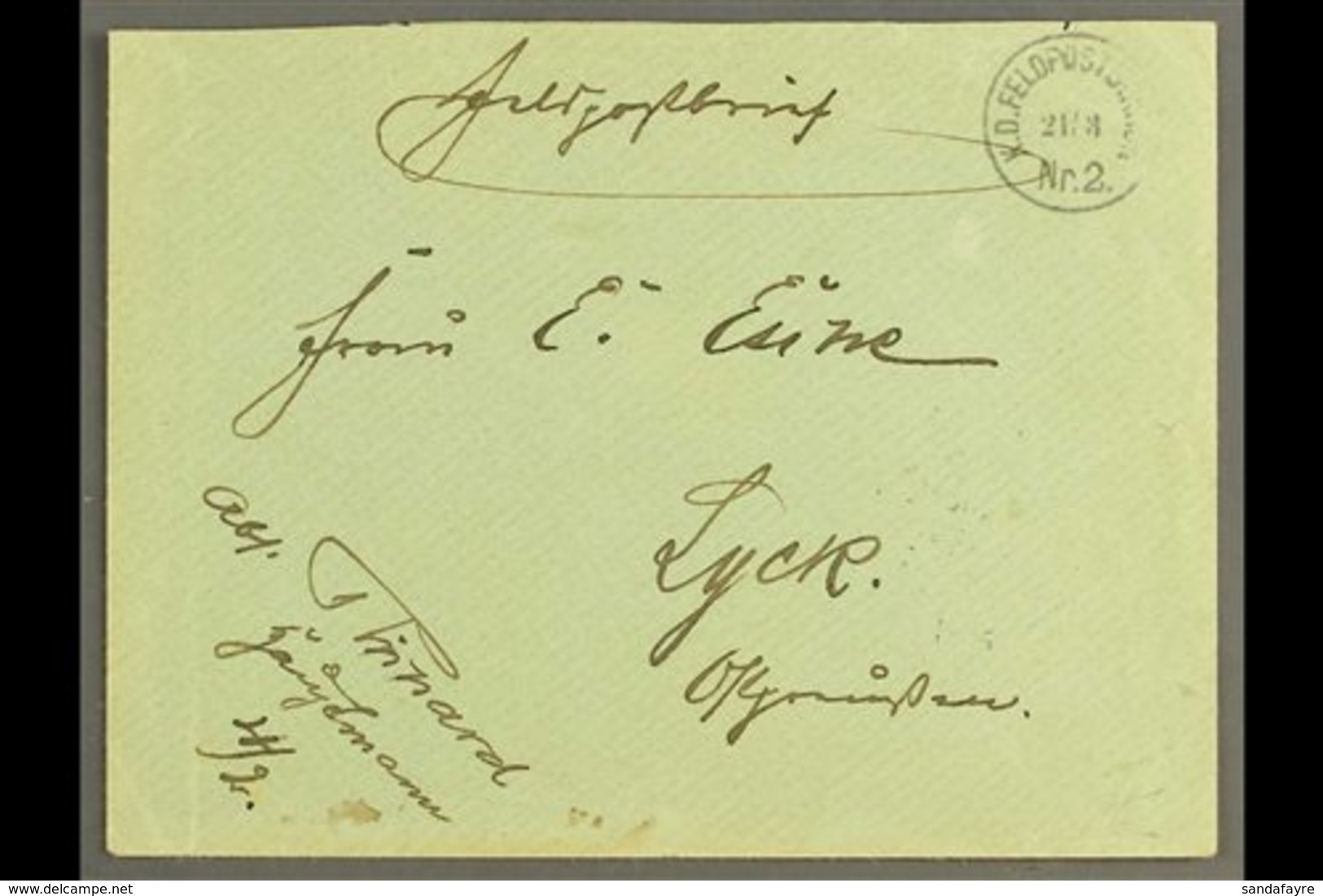 SOUTH WEST AFRICA  1905 (21 Mar) Stampless Feldpost Cover To Germany Showing Fine "K.D. FELDPOSTSTATION / Nr. 2" At Top  - Other & Unclassified