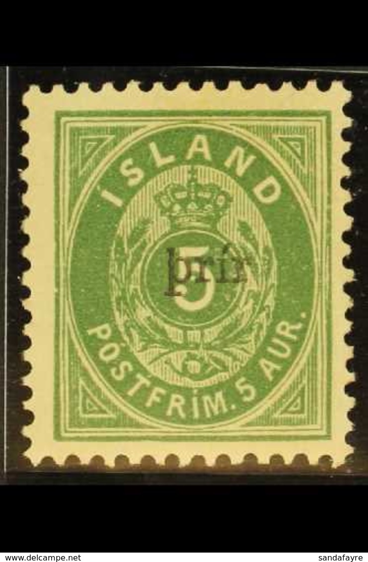 1897  3(a) On 5a Green, Perf.12¾, Type I Overprint With "prir" Only, Mi 19BI, SG 40, Facit 36, Mint. For More Images, Pl - Sonstige & Ohne Zuordnung