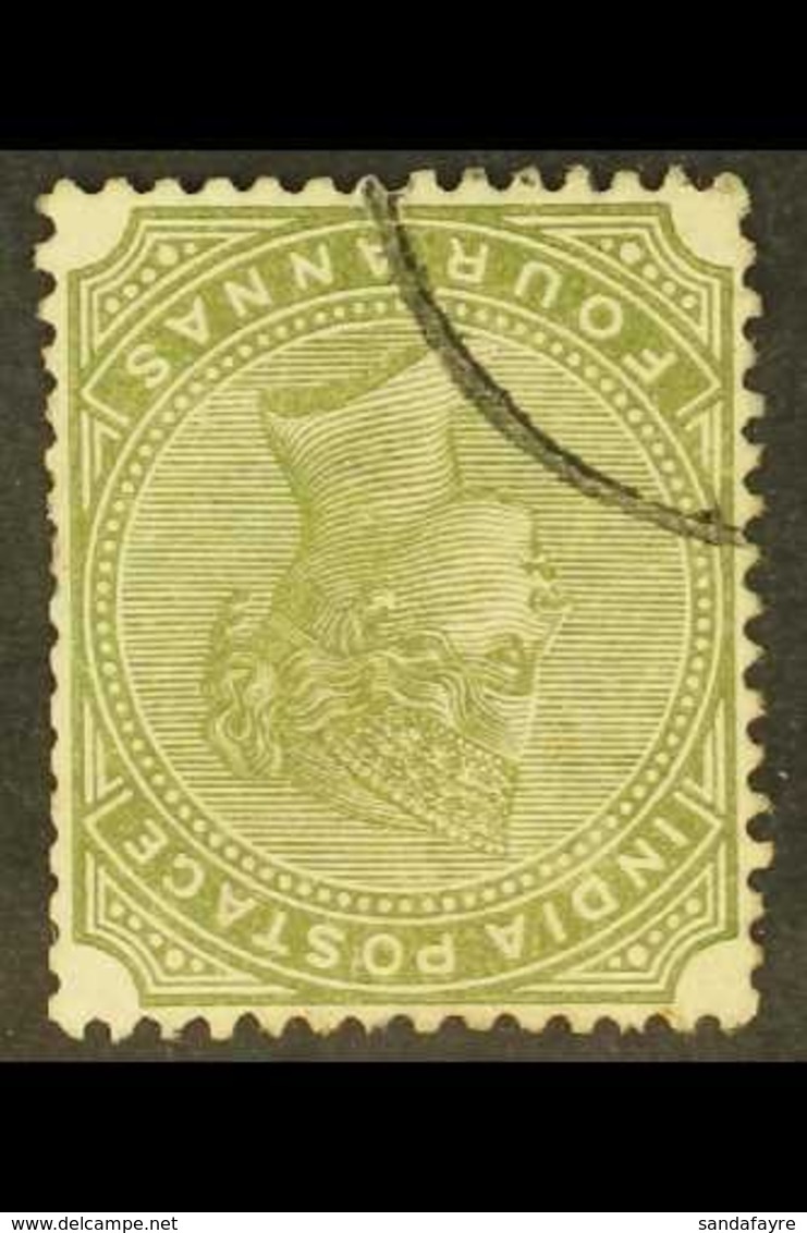 1882-90  4a Olive-green WATERMARK INVERTED Variety, SG 96w, Used, Slightly Trimmed Perfs At Right, Fresh & Very Scarce F - Other & Unclassified