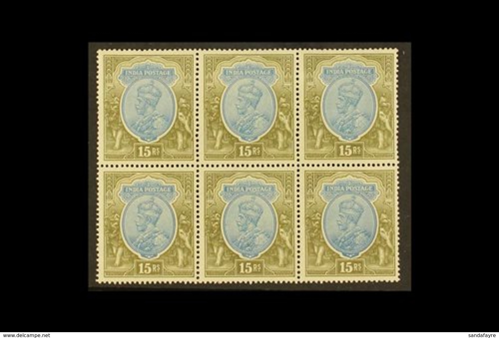 1926-33  15r Blue And Olive, Wmk Multiple Stars Upright, SG 218, Mint BLOCK OF SIX, All Never Hinged, Some Mild Gum Disc - Sonstige & Ohne Zuordnung