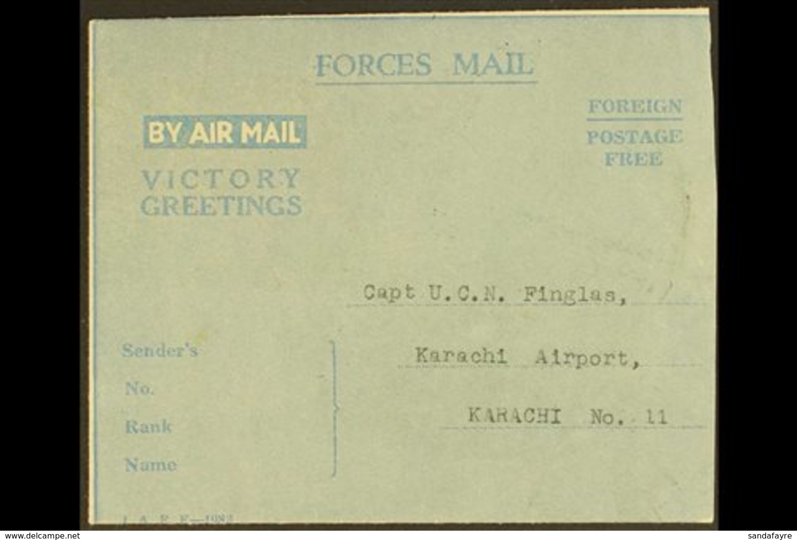 BRITISH MILITARY FORCES VICTORY AEROGRAMME  1946 Illustrated 'Victory Greetings' Air Letter, Kessler 196, Fine Used, Add - Sonstige & Ohne Zuordnung
