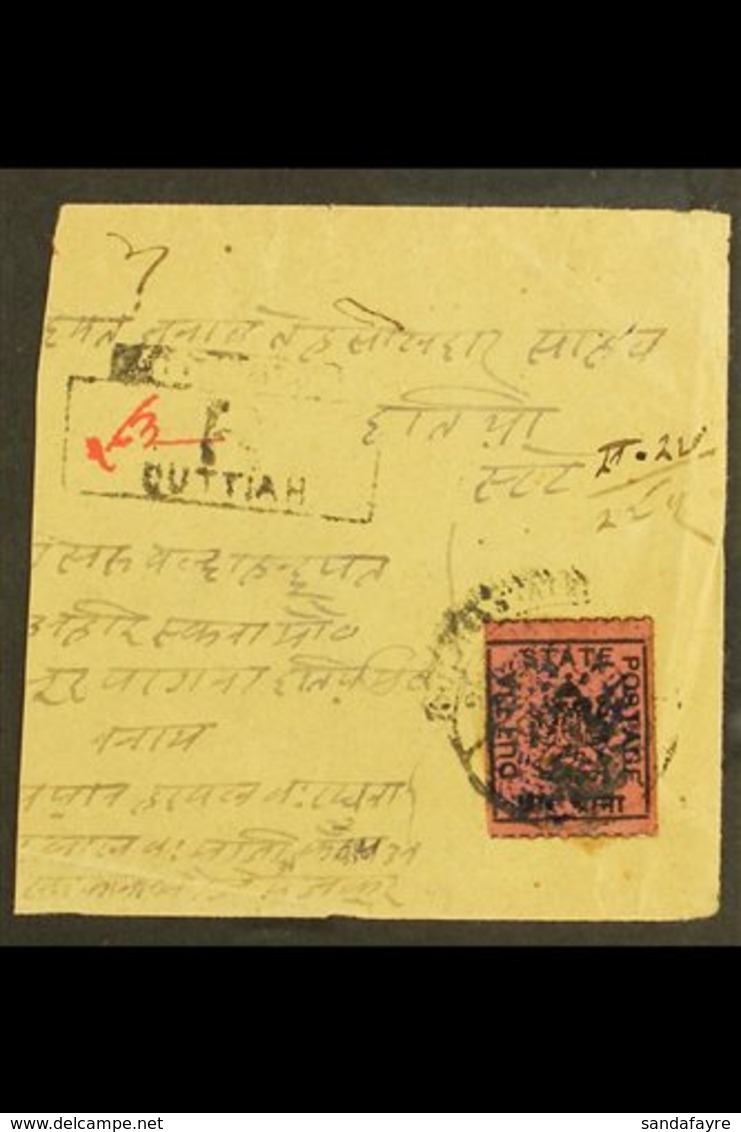 DUTTIA  1899 - 1906 4a Black On Deep Rose, SG 20 Tied To Large Part Native Registered Cover By Hooded Duttia State Cds W - Sonstige & Ohne Zuordnung