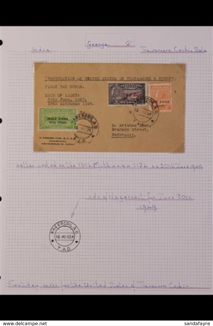TRAVANCORE-COCHIN  1949-51 COVERS GROUP With Cover Postmarked On First Day Of Inauguration And 1951 (31st March) Last Da - Sonstige & Ohne Zuordnung