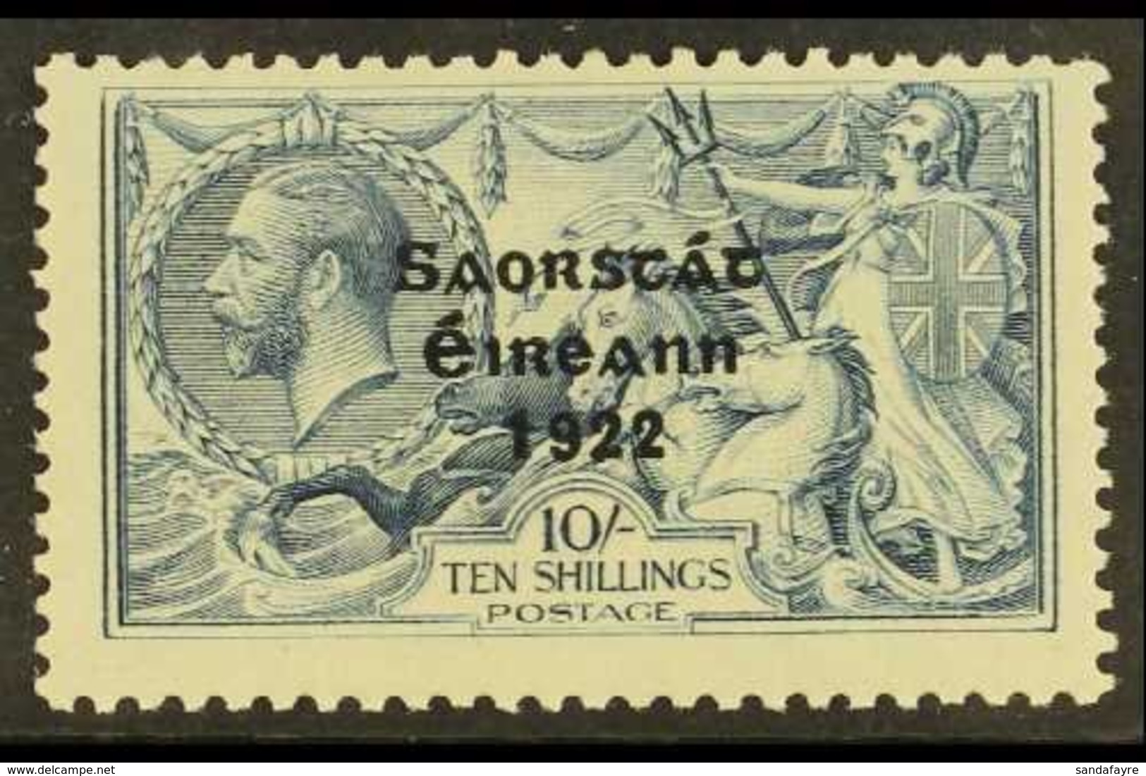 1922  10s Dull Grey Blue Seahorse, Ovptd Irish Free State, SG 66, Very Fine Mint. For More Images, Please Visit Http://w - Other & Unclassified