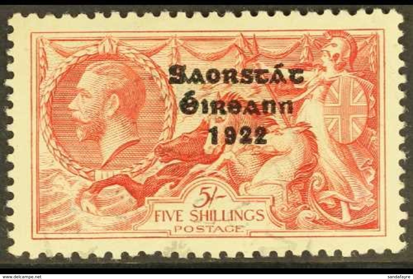 1935  5s Bright Rose-red "Re-engraved Seahorse" With Three Line Overprint, SG 100, Very Fine Used. For More Images, Plea - Other & Unclassified