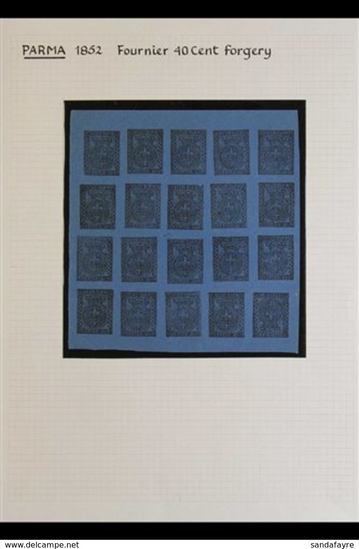 PARMA - FOURNIER FORGERIES  1852 40c Black On Blue, As Sass 5, Complete Sheet Of 25 "unused" Forgeries By Fournier. For  - Ohne Zuordnung