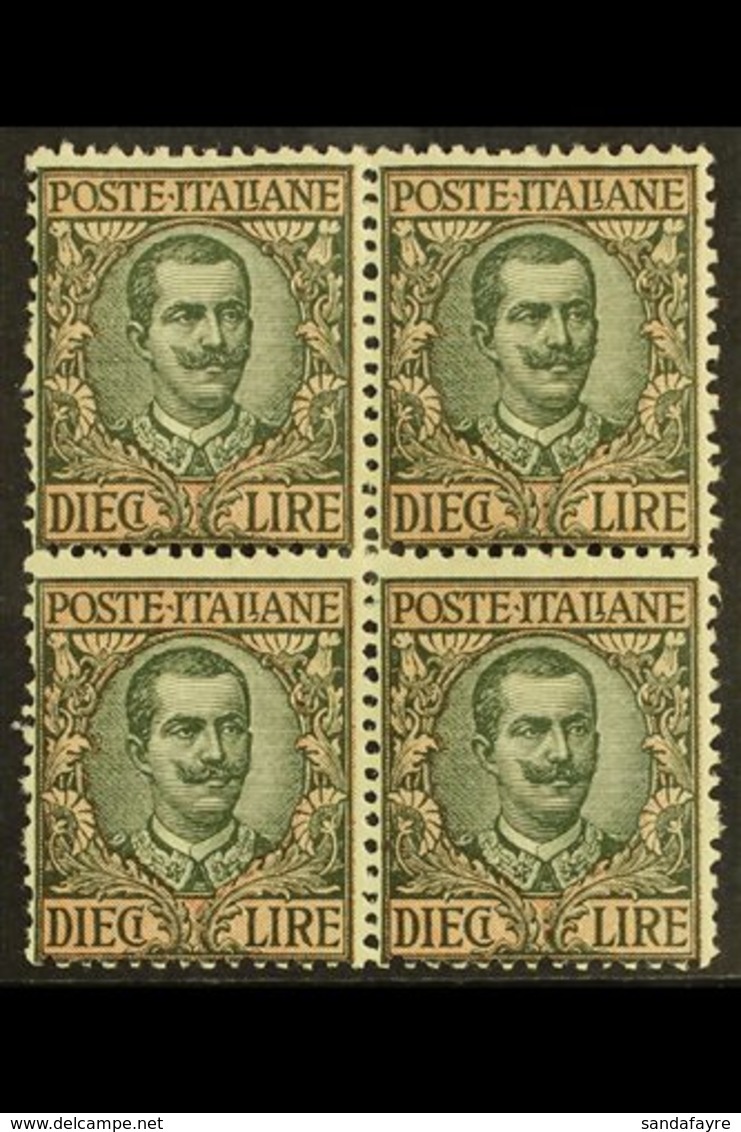 1910  10L Sage- Green And Pale Rose, Sass 91, Fine Never Hinged Mint BLOCK OF 4, Perfs At Left A Little Rough. Fresh & A - Unclassified