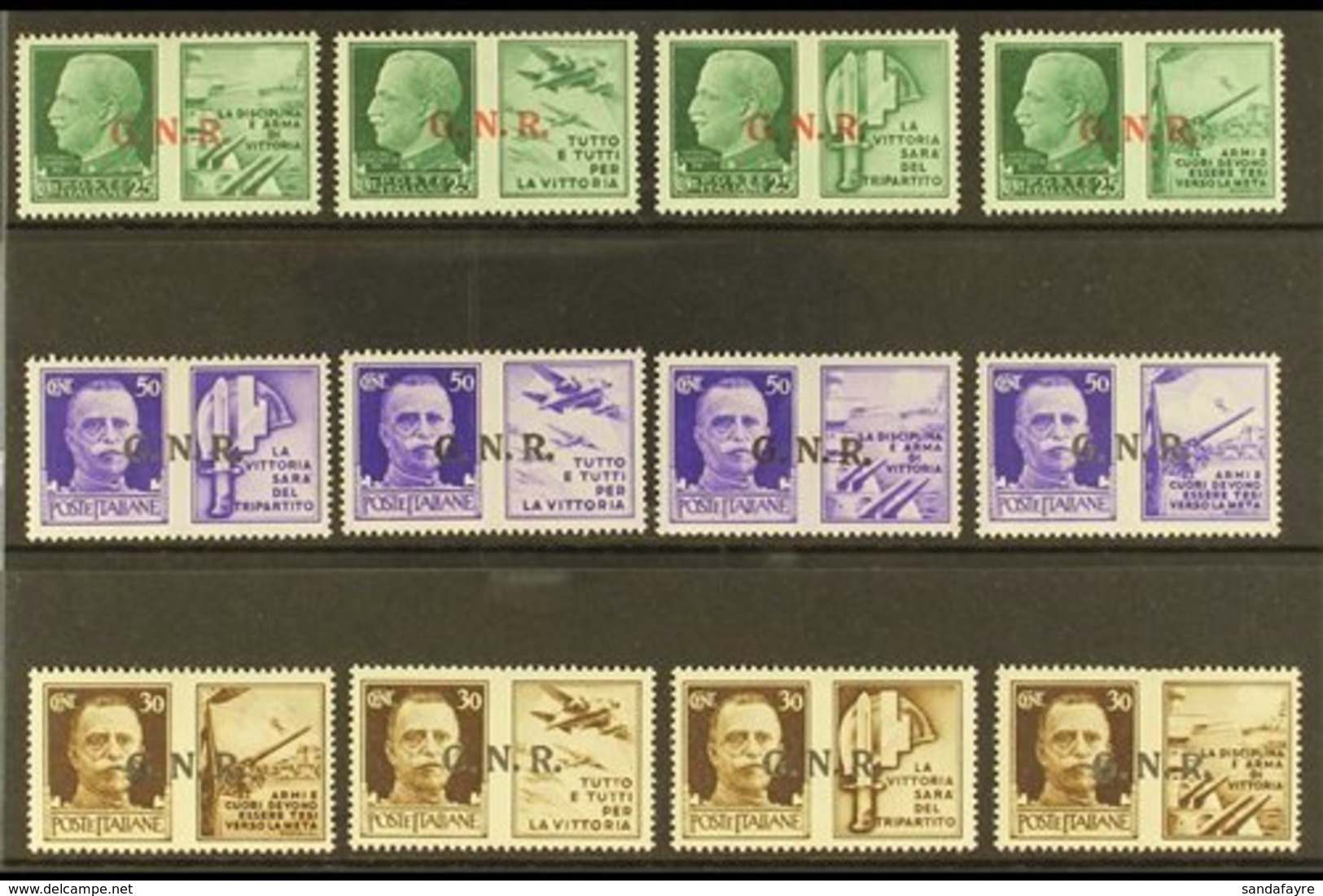 1944  War Propaganda With Brescia "G.N.R." Overprints Complete Set (SG 21/32, Sassone 13/24 I), Very Fine Mint, Fresh. ( - Unclassified