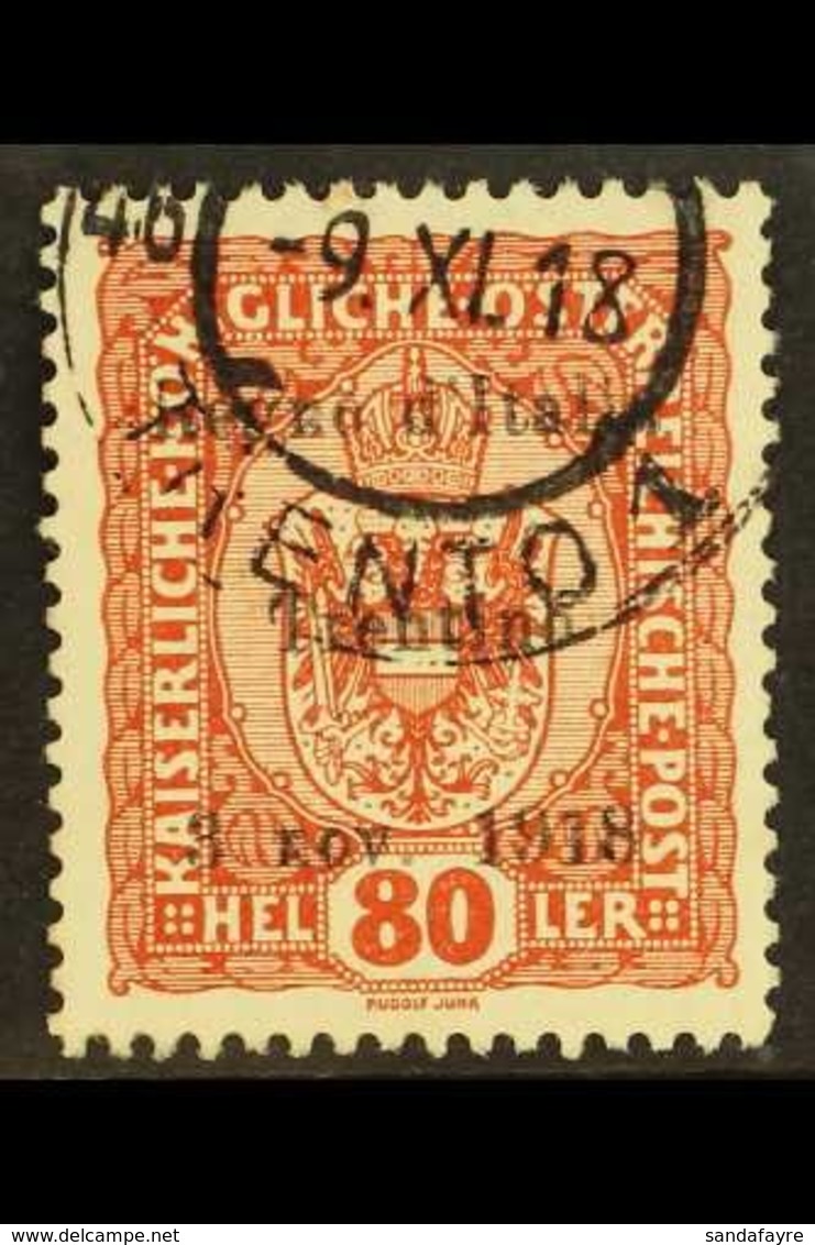 TRENTINO  1918 80h Chestnut Ovptd, SG 13, Very Fine Used. For More Images, Please Visit Http://www.sandafayre.com/itemde - Ohne Zuordnung