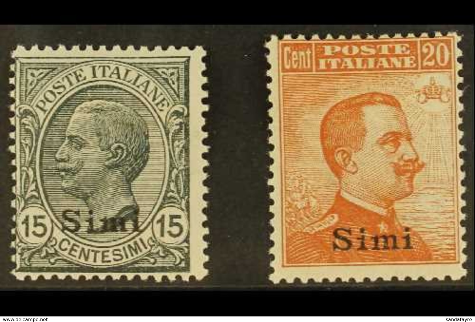 AEGEAN IS - SIMI  1921 - 2 15c Grey And 20c Orange With Wmk, Sass 10/11, Fine Mint. (2 Stamps) For More Images, Please V - Other & Unclassified