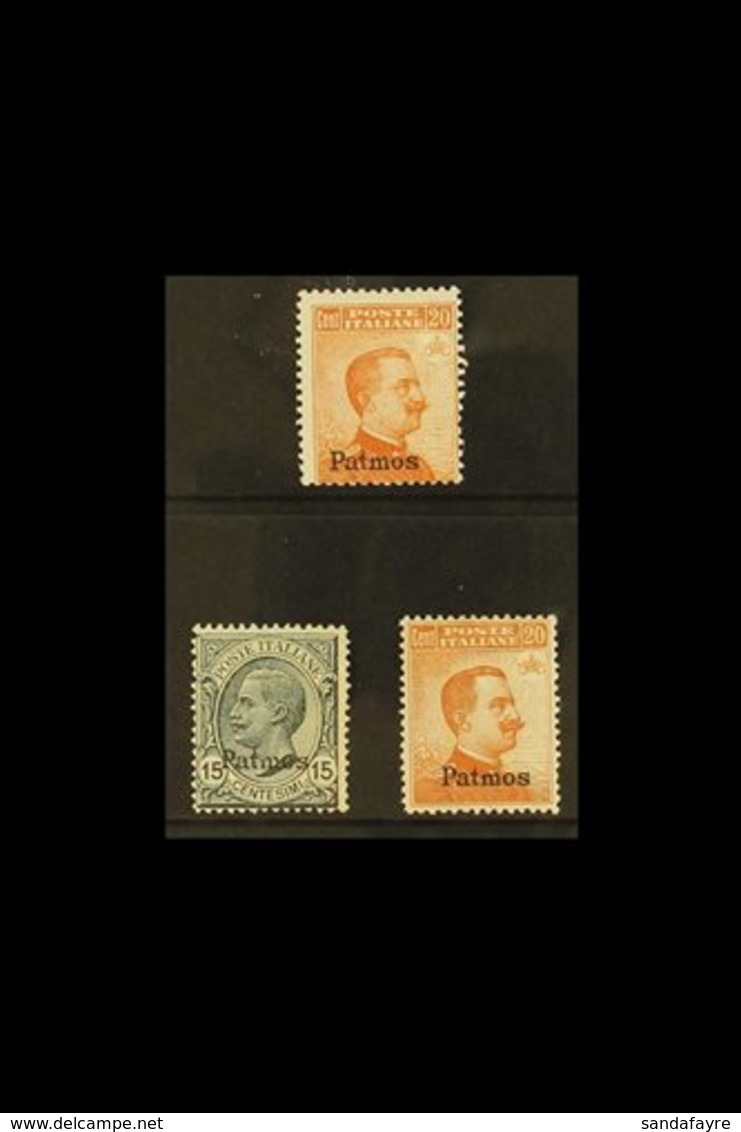 AEGEAN IS - PATMOS  1917 - 22 20c Orange No Wmk, 1922 15c Grey And 20c Orange With Wmk, Sass 9/11, Very Fine Mint. (3 St - Sonstige & Ohne Zuordnung