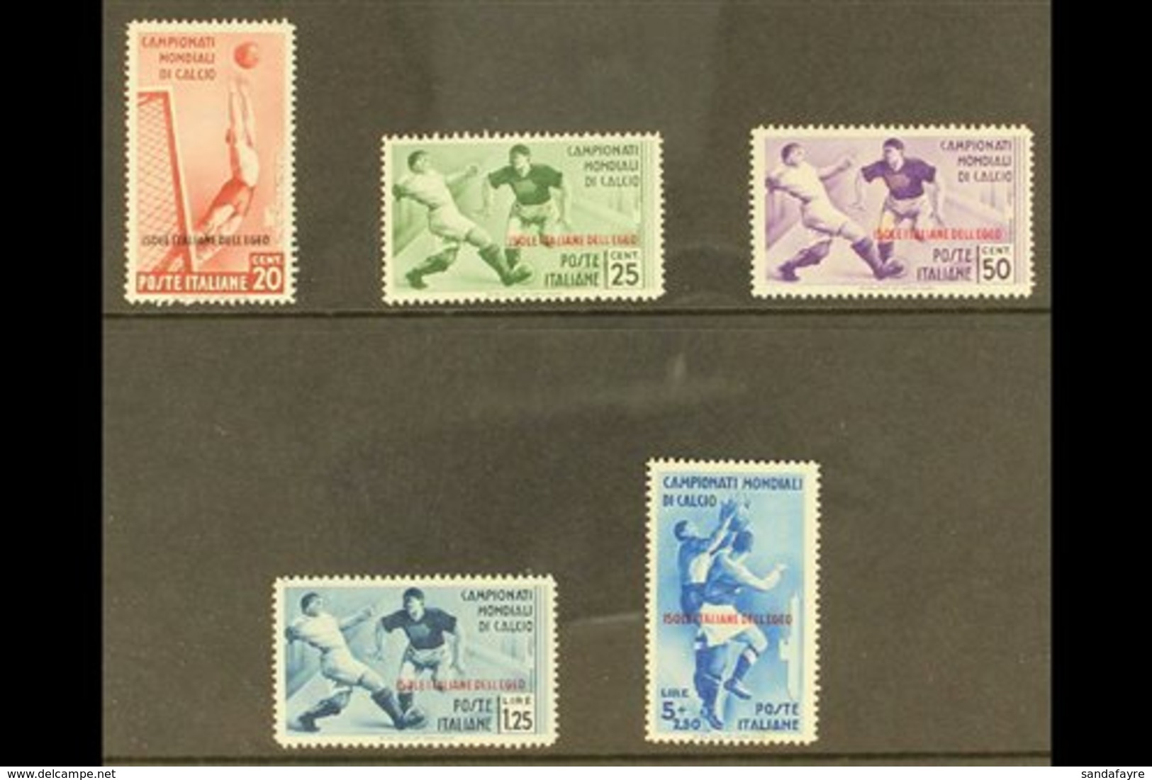 EGEO (DODECANESE ISLANDS)  1934 Football Overprints Complete Postage Set (SG 128/32, Sassone 75/79), Mint, 50c & 5L With - Other & Unclassified