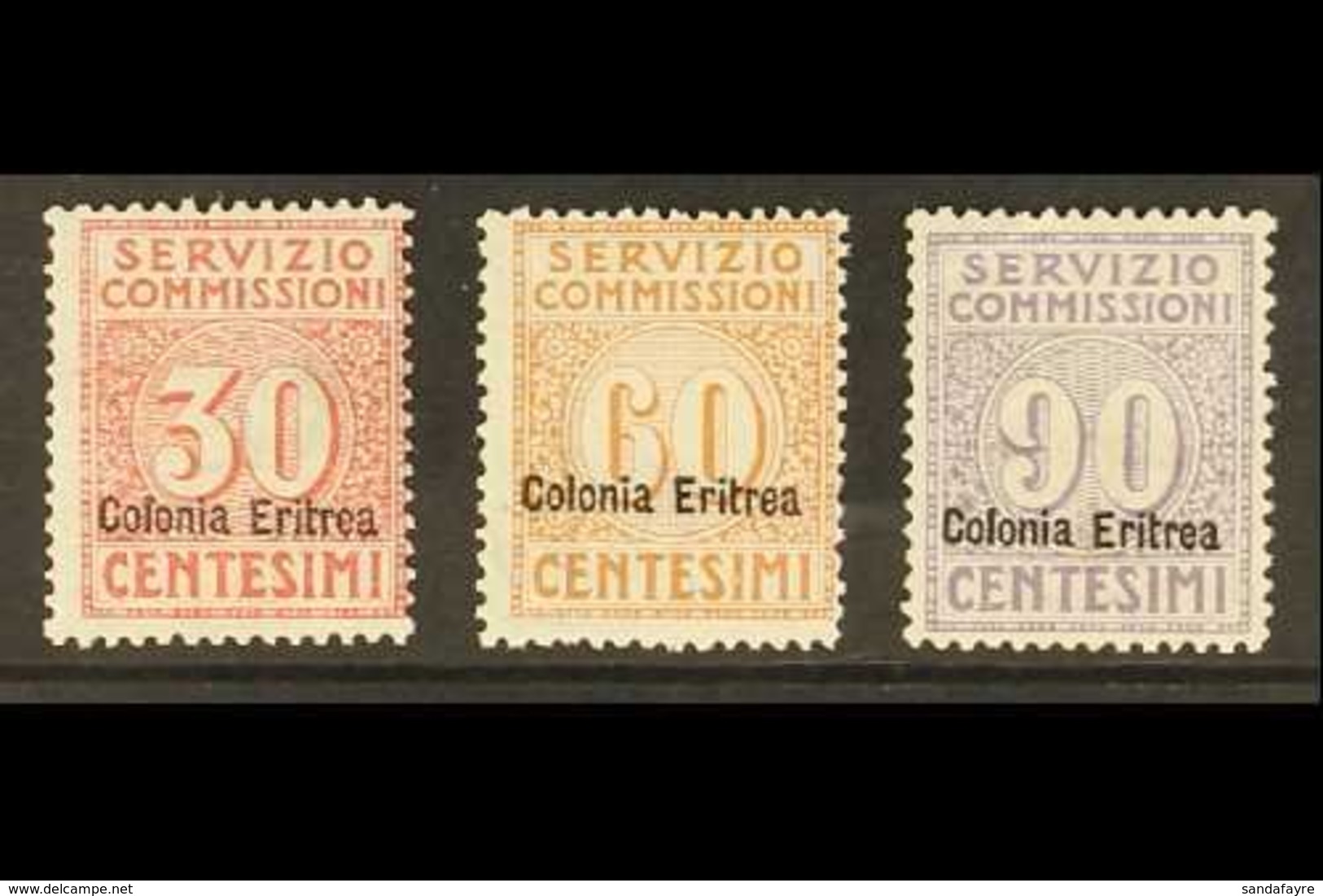 ERITREA  OFFICIAL FEE (SERVIZIO COMMISSIONI) 1916 Overprints Complete Set, Sassone 1/3, Fine Mint, Fresh. (3 Stamps) For - Sonstige & Ohne Zuordnung