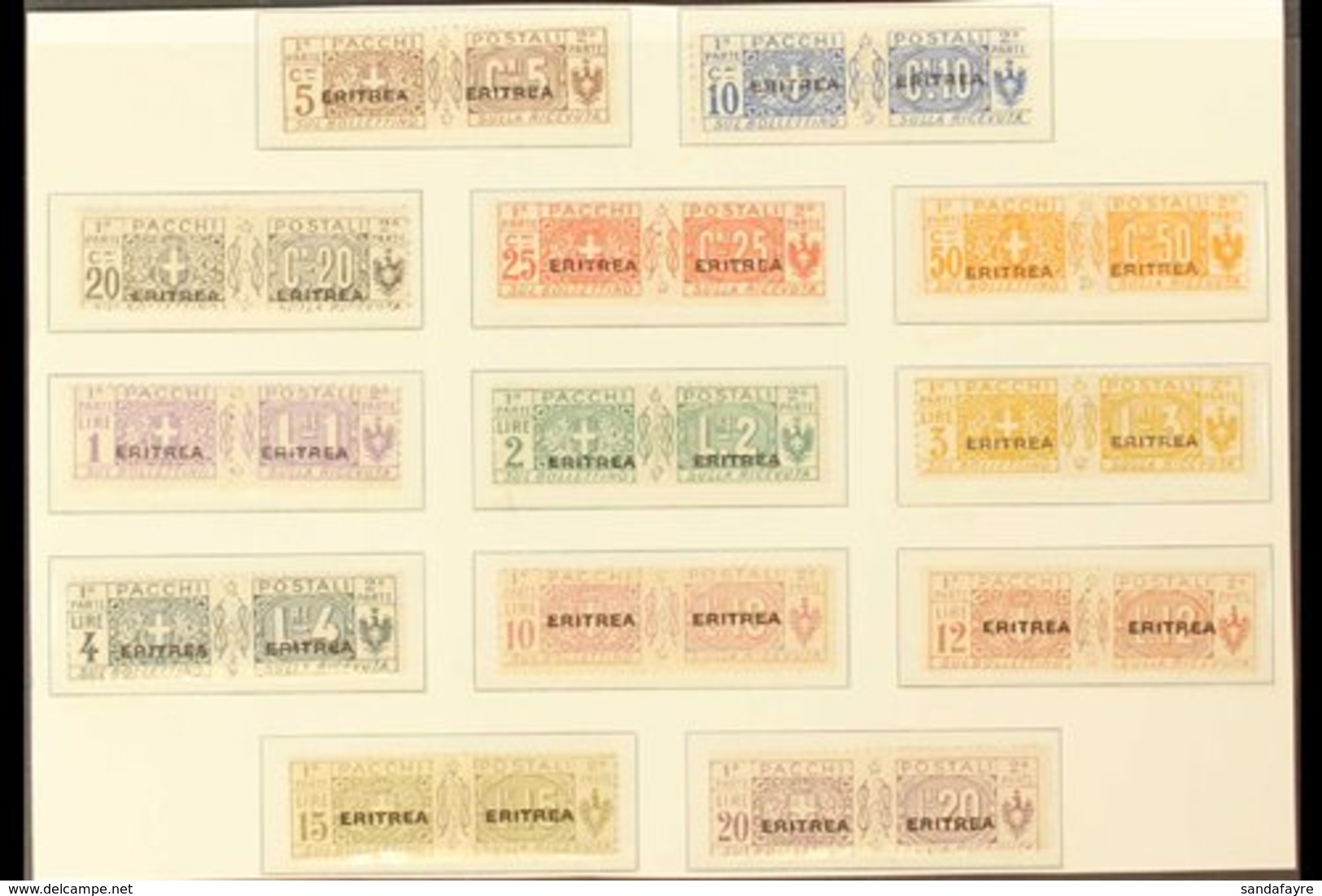 ERITREA  PARCEL POST 1917-24 Large "ERITREA" Overprints Complete Set (Sassone 9/21, SG P61/73), Fine Mint Horizontal Pai - Other & Unclassified