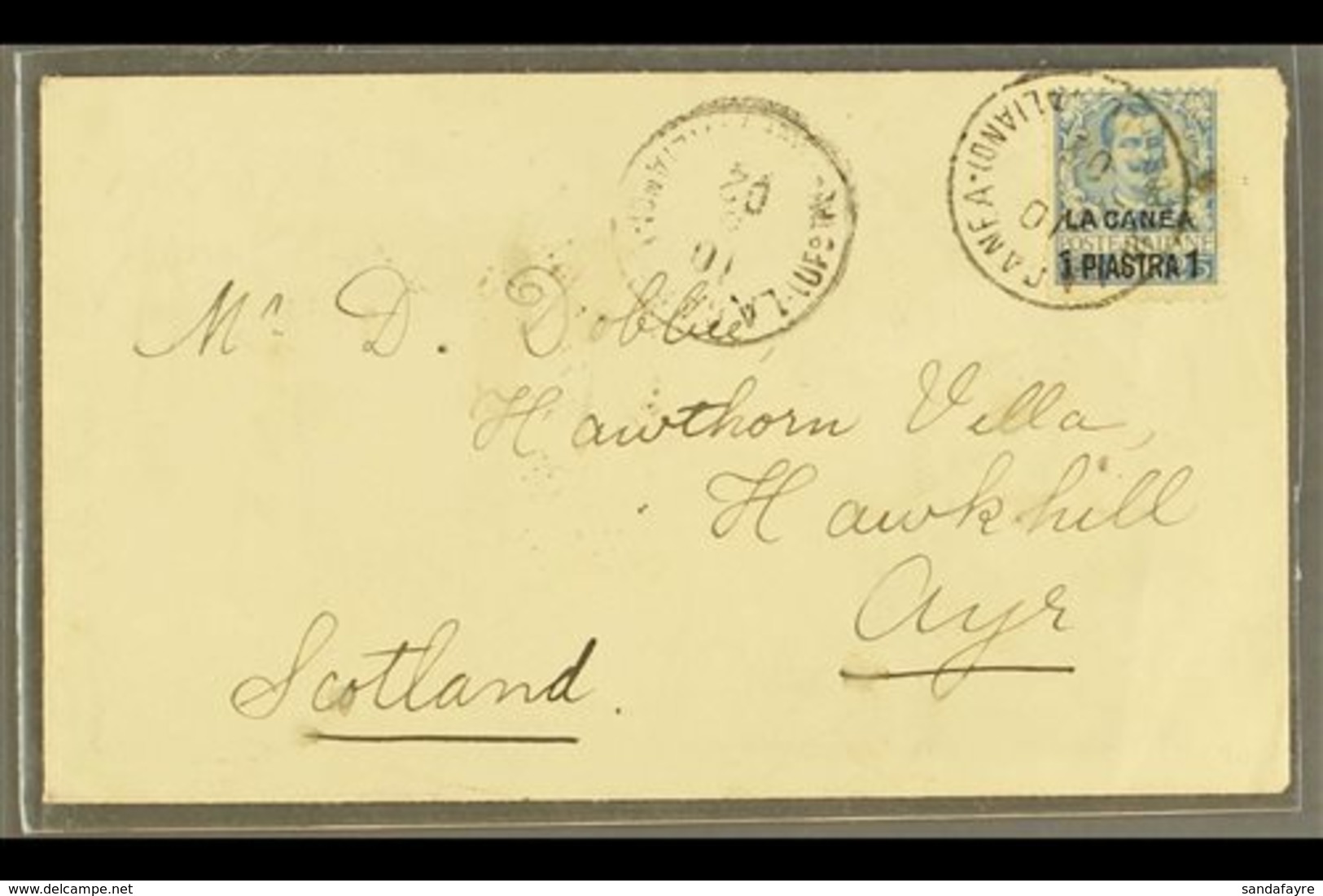 POST OFFICES IN CRETE  1901 1pi On 25c Blue, Sassone 2, Used On Cover To Scotland, Cancelled By Clear & Full "La Canea"  - Other & Unclassified