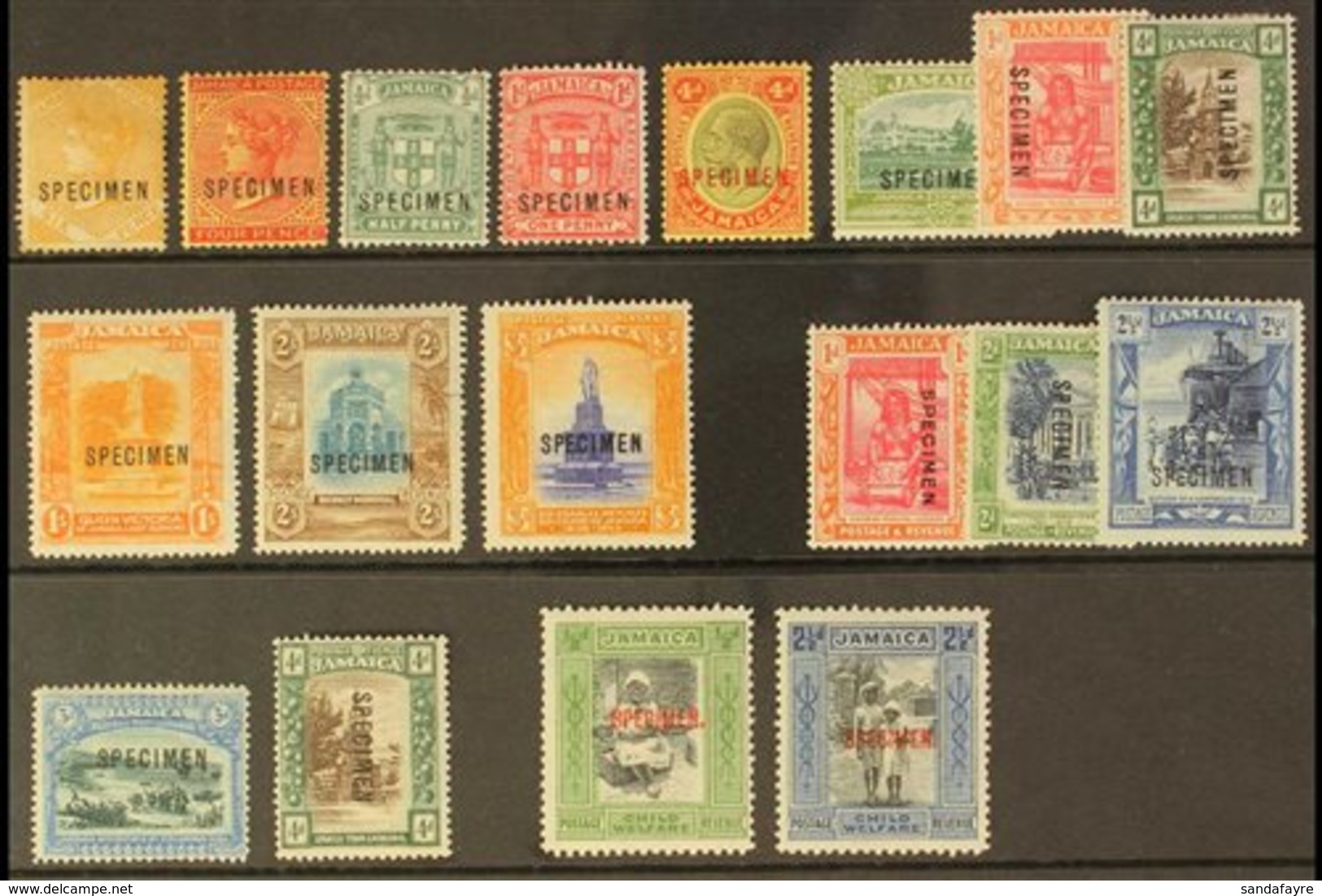 1883 - 1923 "SPECIMEN" OVERPRINTS  Small Range Of Mint Stamps Overprinted "SPECIMEN" With Several QV-KGV Definitives, Al - Jamaica (...-1961)