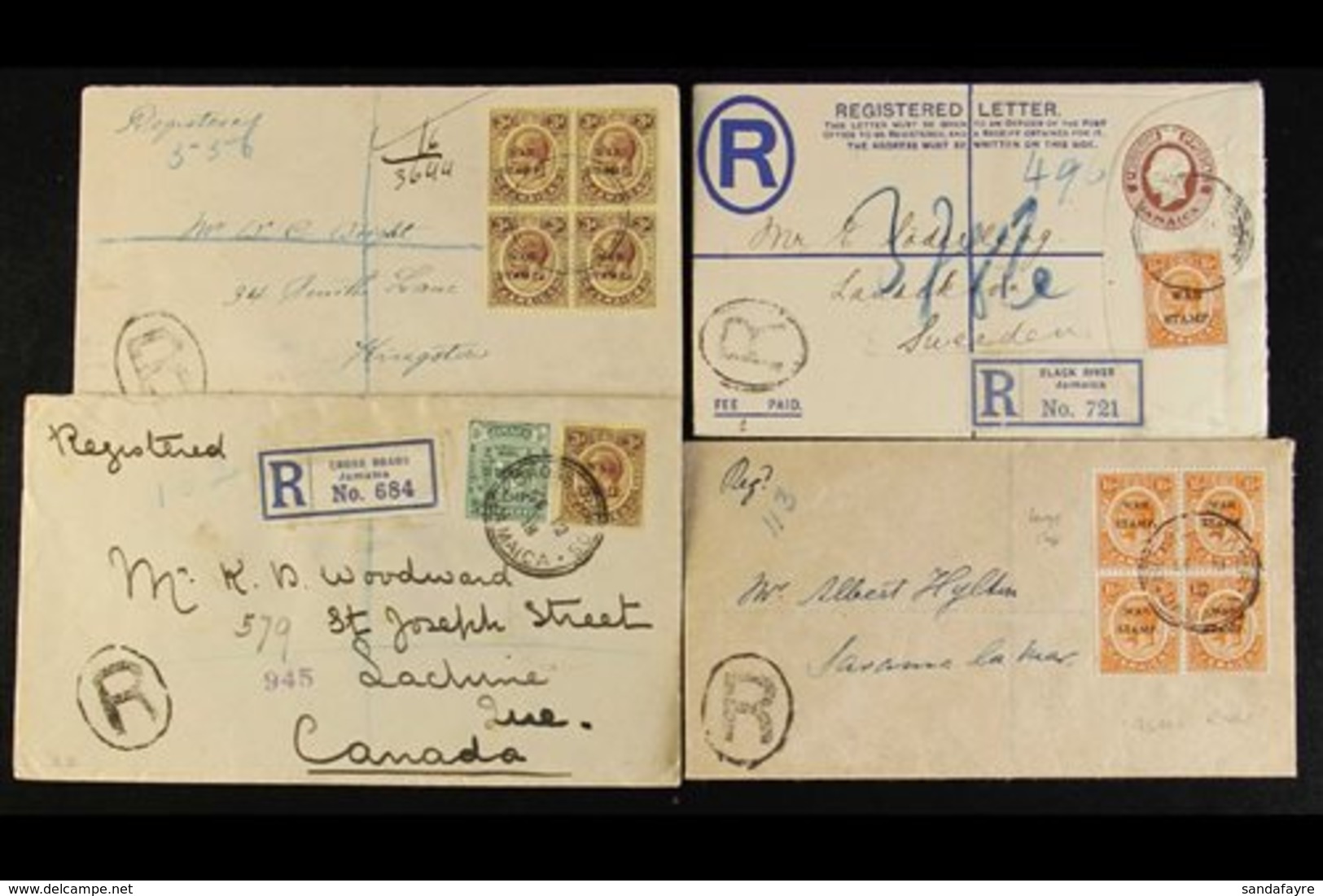 1916-19 "WAR TAX" REGISTERED COVERS  A Wonderful Collection Of Covers Bearing Various ½d, 1½d, Or 3d Stamps Overprinted  - Jamaïque (...-1961)