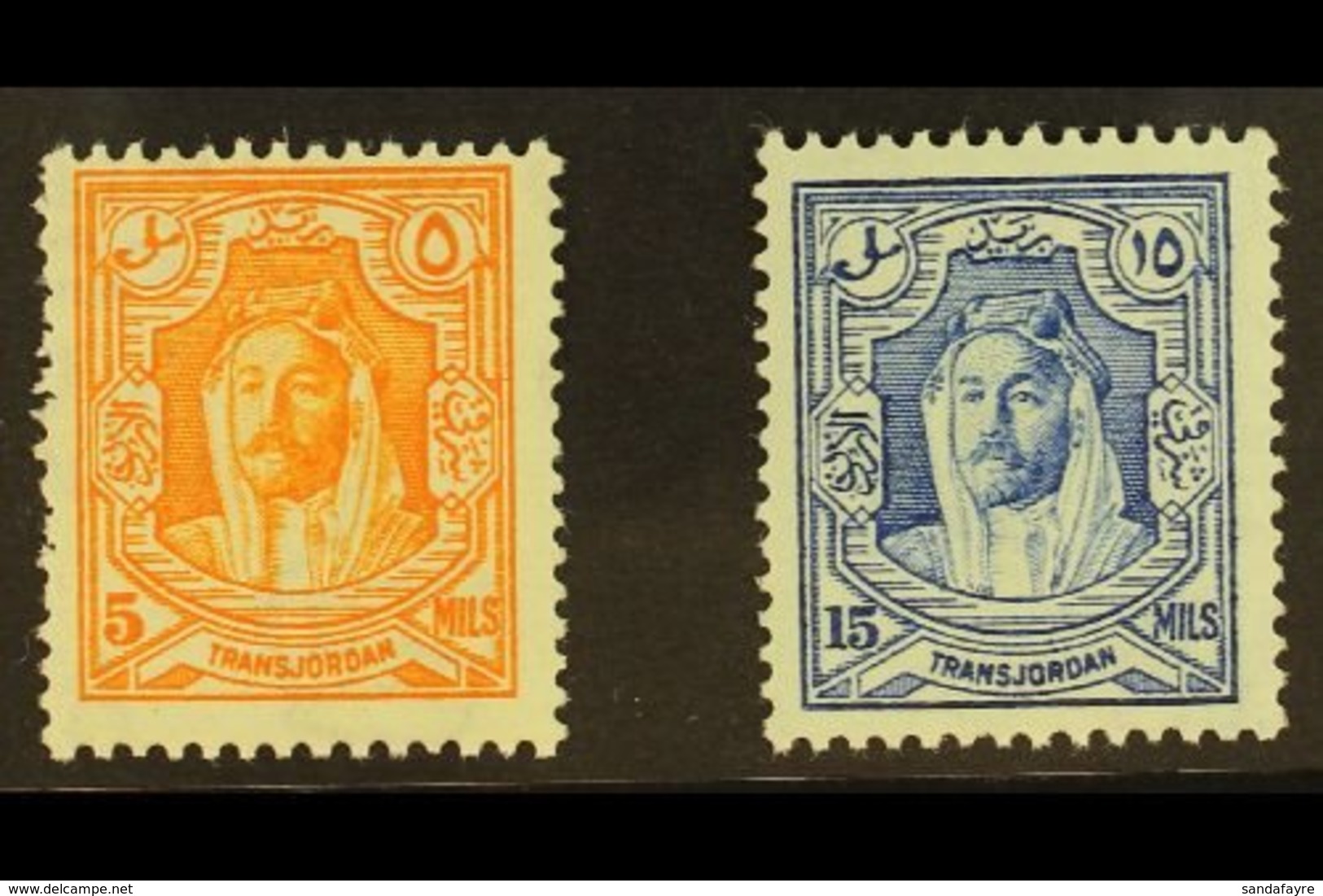 1930  5m Orange And 15m Ultramarine Perf 13½ X 14 Coil Stamps, SG 198a, 200a, Very Fine Mint. (2 Stamps) For More Images - Jordanien