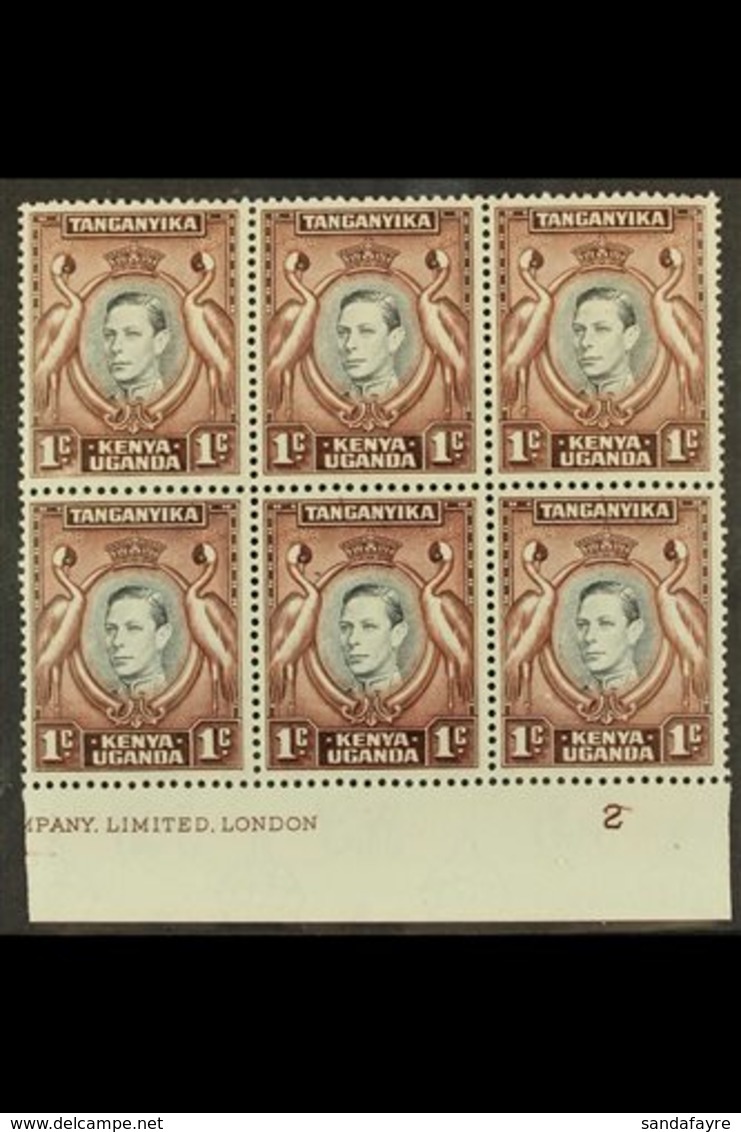 1942  1c Black & Red-brown With DAMAGED VALUE TABLET Variety, SG 131ac, Never Hinged Mint In Block Of 6 With 5 Normal St - Vide