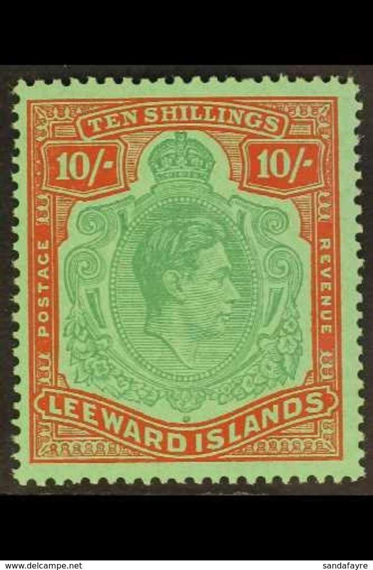 1938-51  KGVI 10s Deep Green And Deep Vermilion / Green, SG 113c, Never Hinged Mint. Lovely! For More Images, Please Vis - Leeward  Islands