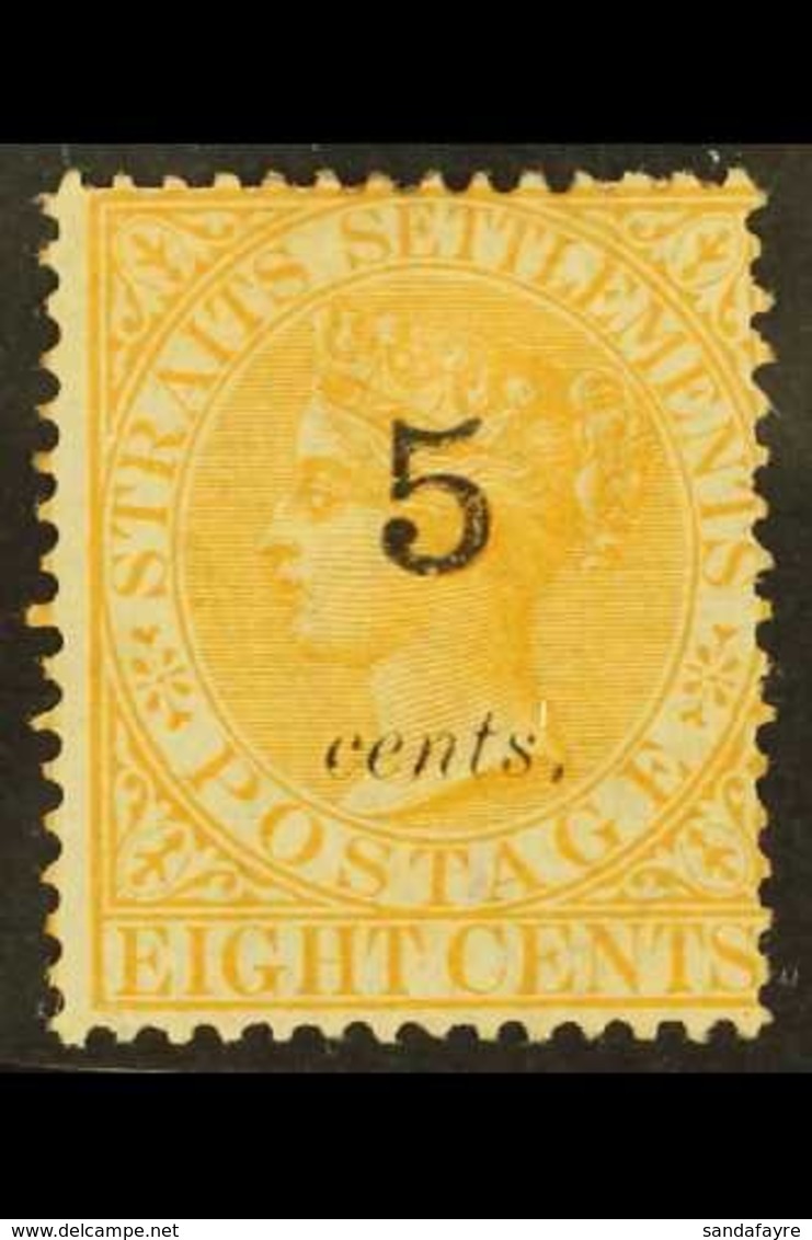 1880  5c On 8c Orange, SG 41, Very Fine Mint Og. For More Images, Please Visit Http://www.sandafayre.com/itemdetails.asp - Straits Settlements