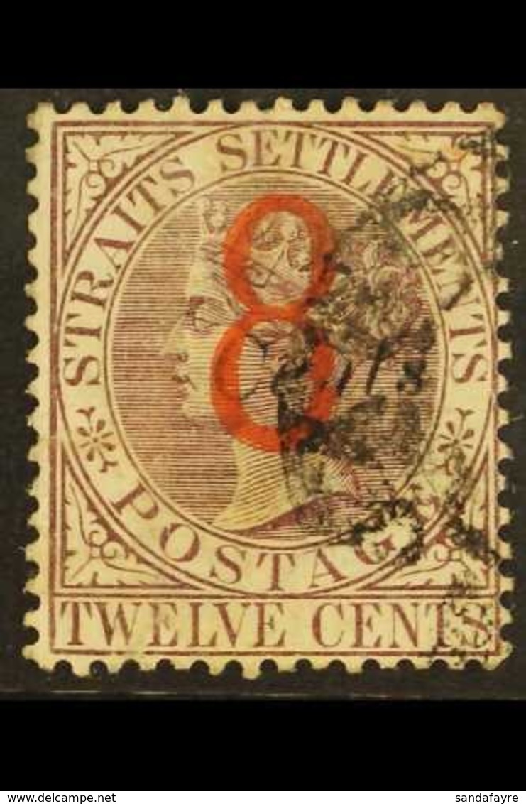 1884  "8" On 12c Dull Purple, SG 80, Very Fine Used. Scarce Stamp. For More Images, Please Visit Http://www.sandafayre.c - Straits Settlements