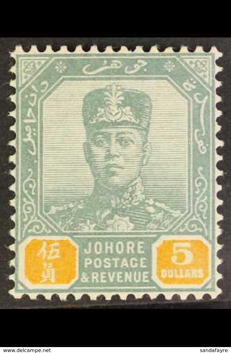 JOHORE  1904-10 $5 Green And Orange Sultan, SG 74, Very Fine Mint.  For More Images, Please Visit Http://www.sandafayre. - Other & Unclassified