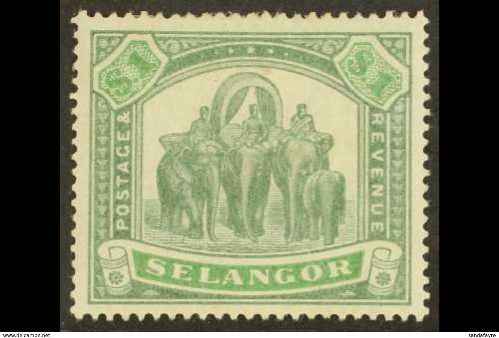 SELANGOR  1895-99 $1 Green And Pale Green Elephant, SG 76, Fine Mint With A Couple Of Small Gum Thins. For More Images,  - Other & Unclassified