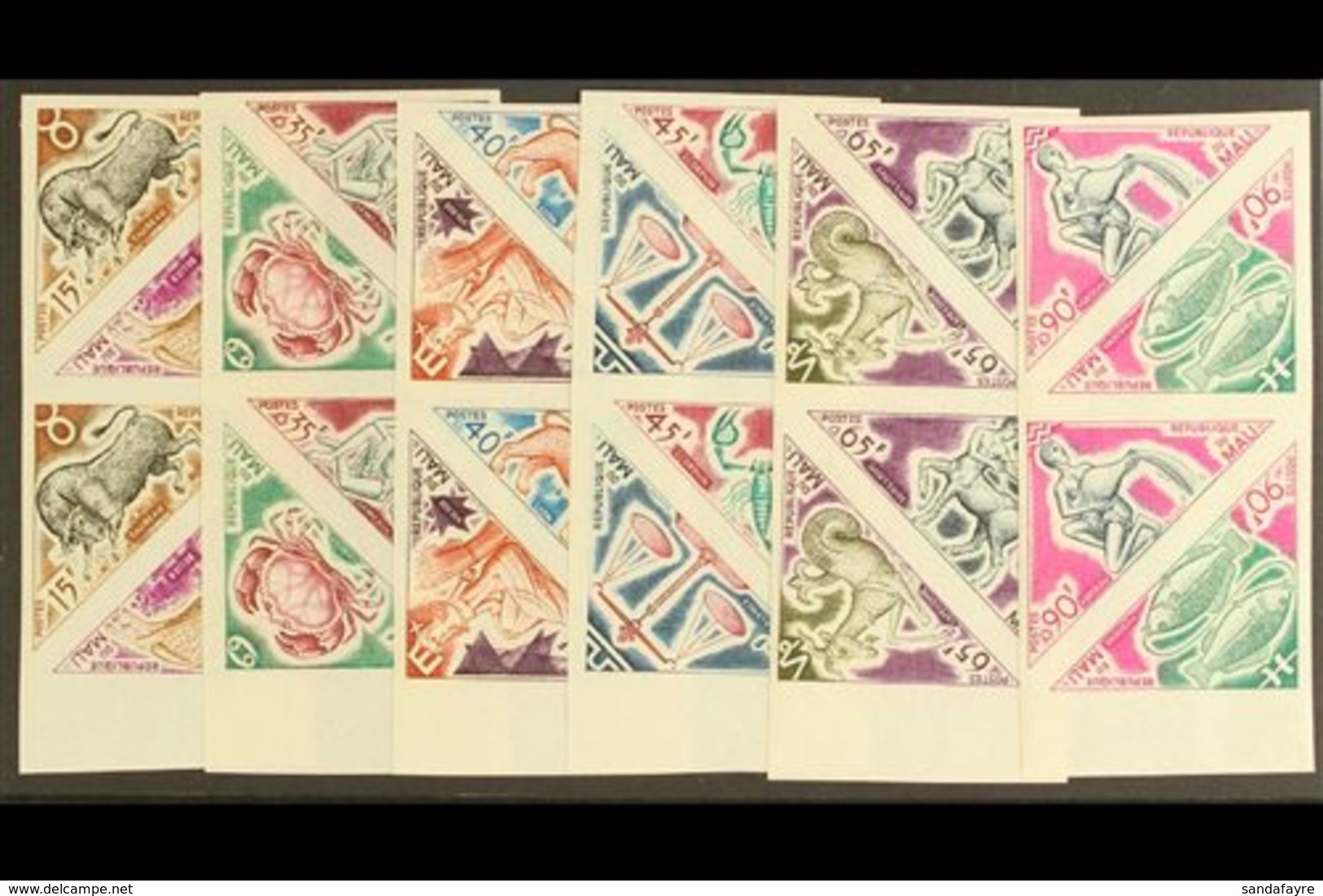 1972  SIGNS OF THE ZODIAC Complete Set (Yvert 185/96, SG 345/56) In IMPERF STRIPS (two Se-tenant Pairs Per Strip) Superb - Mali (1959-...)