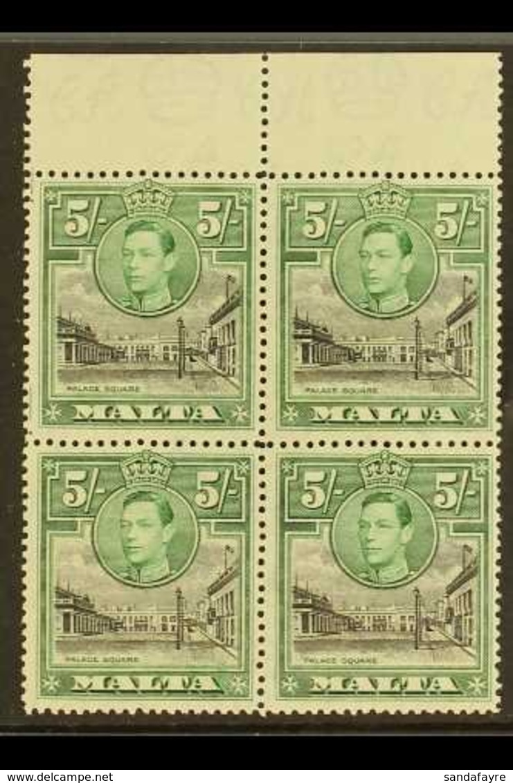 1938  5s. Black And Green, Upper Marginal Block Of Four, One Showing Semaphore Flaw, SG 230a, Fine Never Hinged Mint. Fo - Malta (...-1964)