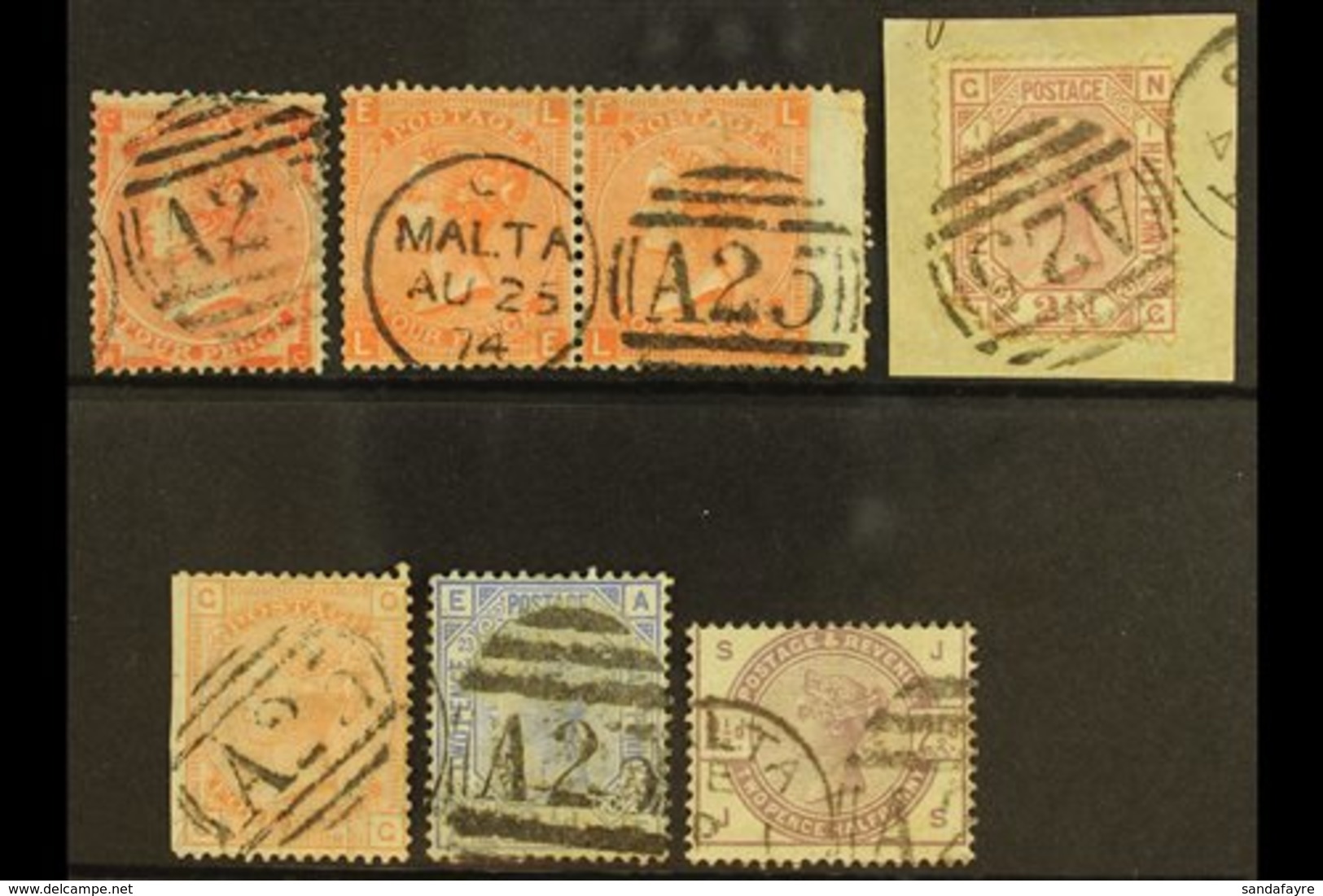 GB USED IN MALTA  GB QV Stamps With "A25" Duplex Cancels Comprising 1862 4d (SG Z48), 1865-73 4d Pair (Z49), 1875-76 2½d - Malta (...-1964)