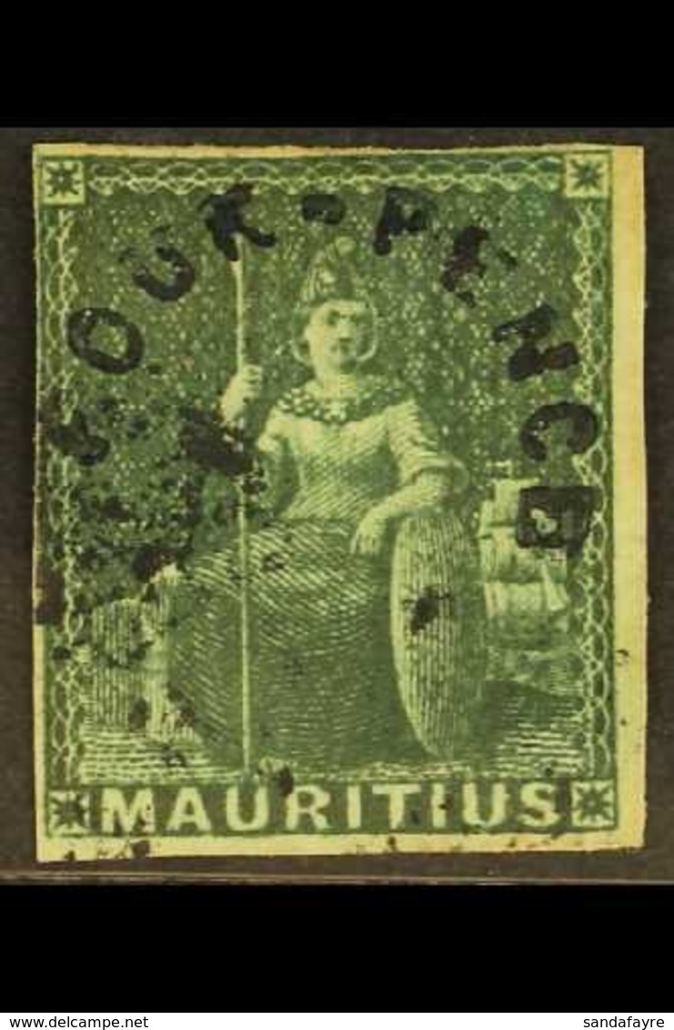 1858  4d Green Imperf, SG 26, 4 Margins (close At Left), Used For More Images, Please Visit Http://www.sandafayre.com/it - Mauritius (...-1967)