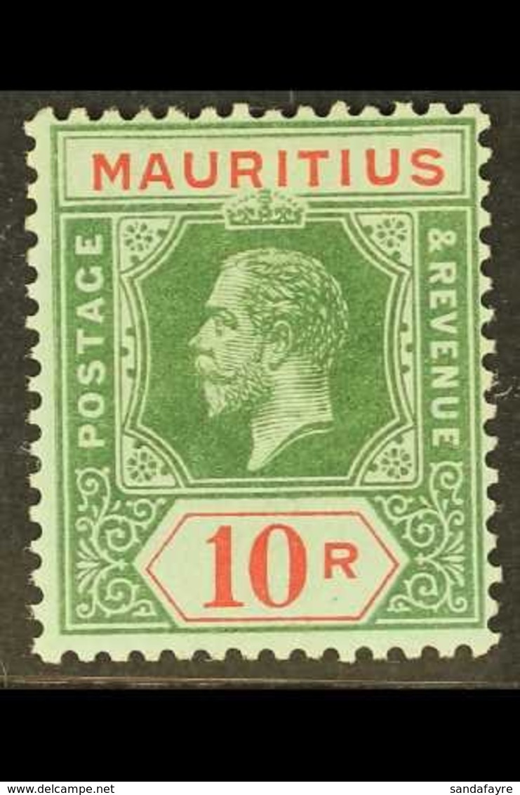 1913  10r Green And Red On Blue Green, On Olive Back, SG 204a, Very Fine Mint. Rare Stamp. For More Images, Please Visit - Mauritius (...-1967)