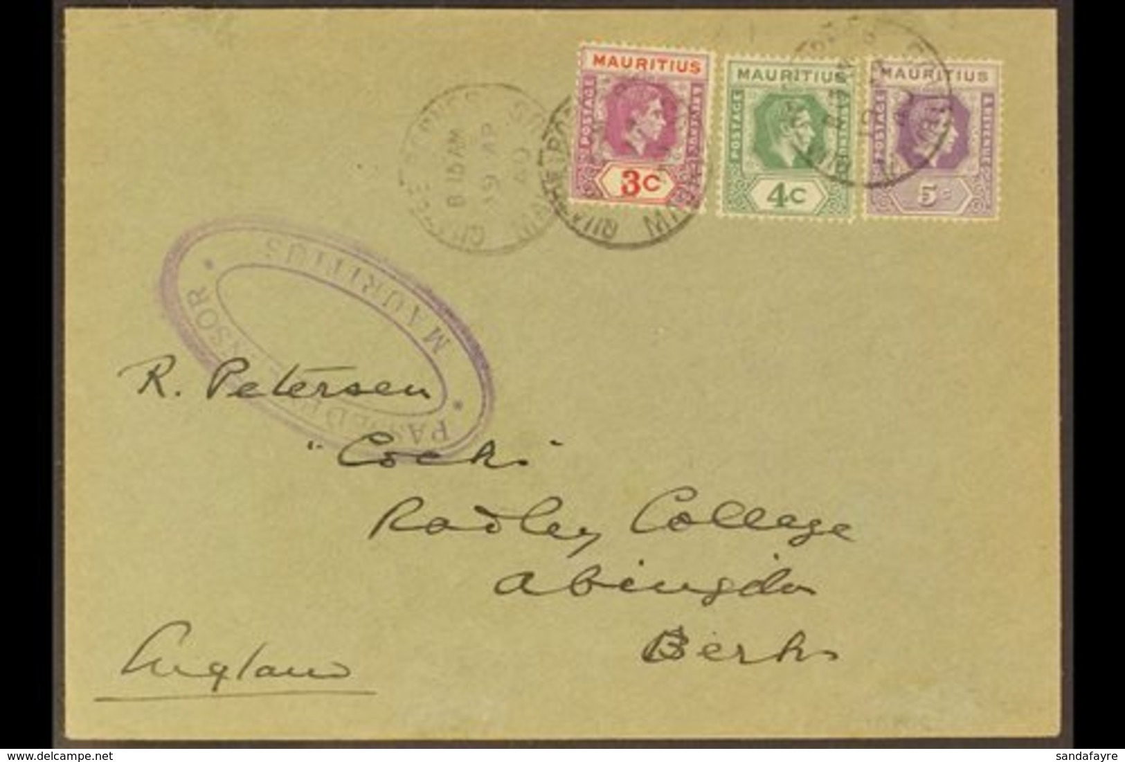 1938-49 VARIETY ON COVER.  1940 (19 Apr) Censored Cover Addressed To England, Bearing 1938-49 4c Dull Green With OPEN "C - Mauritius (...-1967)