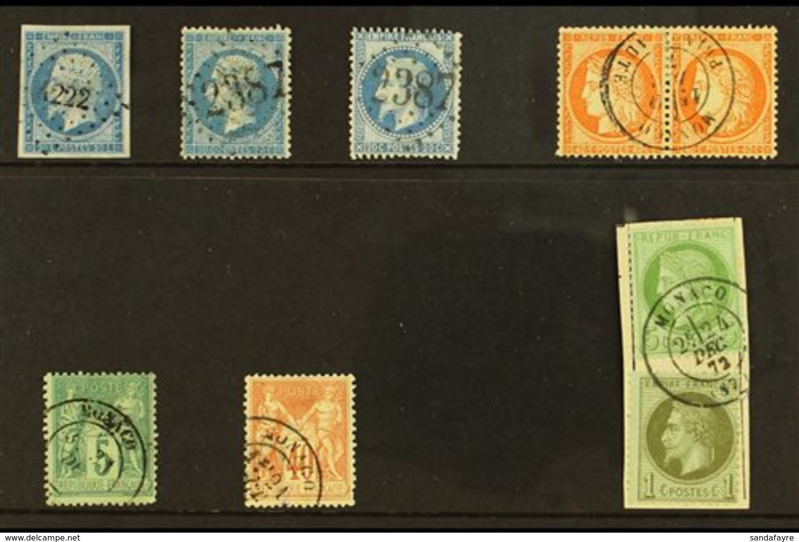 FRANCE USED IN MONACO  A Small Group Of Top Quality Stamps Includes The 1860 20c Blue Imperf Cancelled "4222" With 4 Goo - Sonstige & Ohne Zuordnung