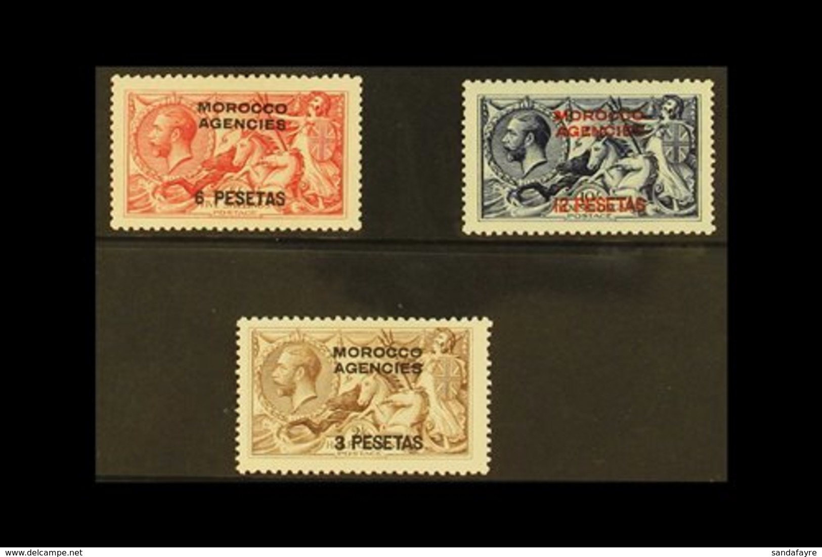 SPANISH CURRENCY  1914-26 Seahorses, With Waterlow 6p On 5s, 12p On 10s Indigo-blue, And Bradbury Wilkinson 3p On 2s.6d, - Other & Unclassified