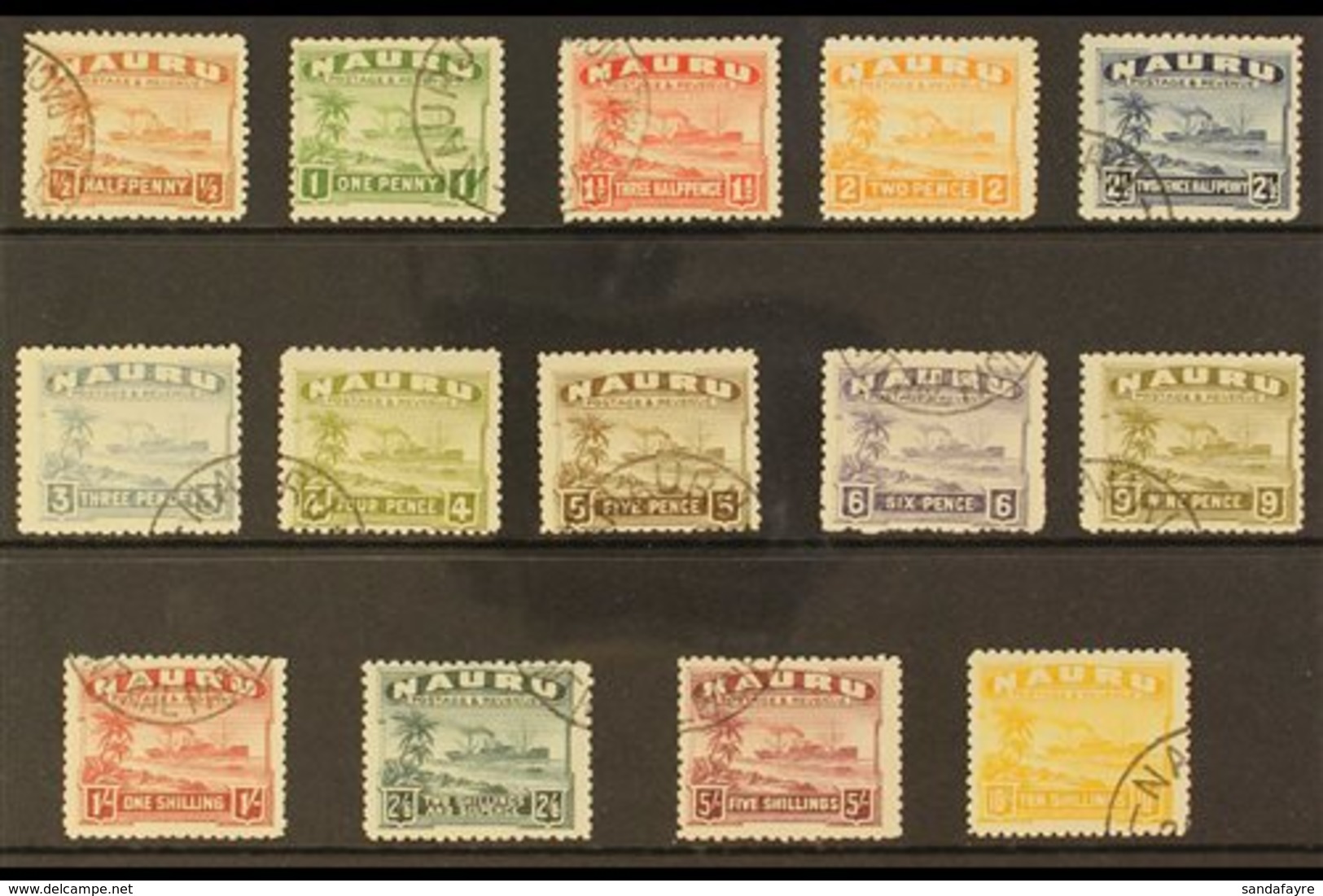 1924-34  Freighter Greyish Paper Set Complete, SG 26A/39A, Very Fine Used (2d Orange Unused). A Very Scarce Set (14 Stam - Nauru