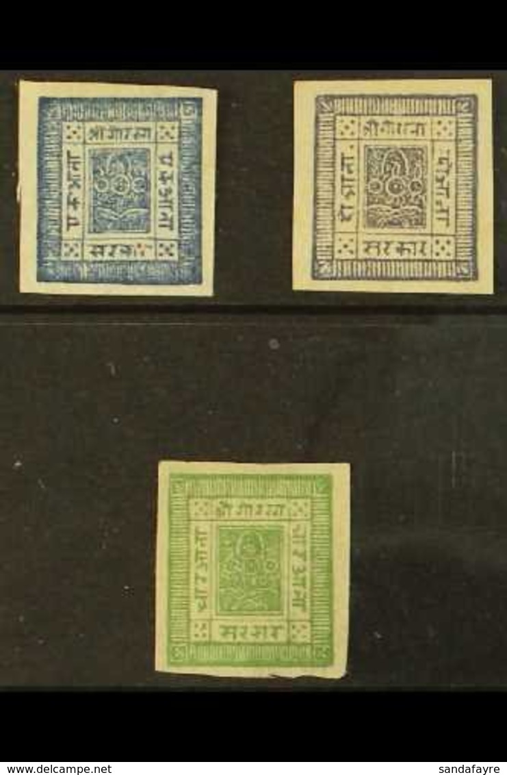 1886-89  (very Clear Impressions) Imperf 1a Dark Blue, 2a Violet And 4a Green (Hellrigl 7b, 8 & 10b, SG 7/9, Scott 7/9), - Nepal