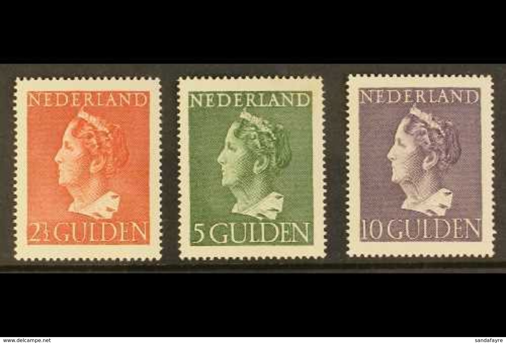 1946  2½g Brown-red, 5g Deep Green & 10g Deep Violet Queen Wilhelmina Definitives High Values (SG 617/19, Michel 454/56, - Other & Unclassified