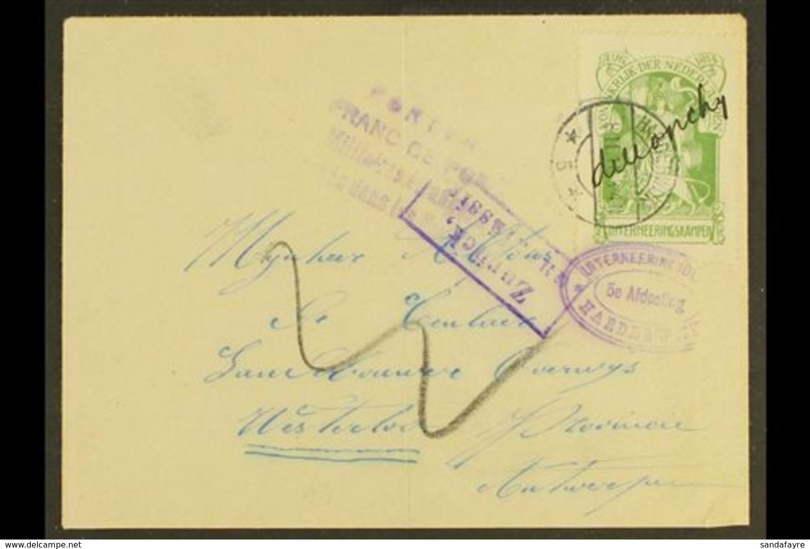 BELGIAN WAR INTERNEE CAMP STAMP ON COVER.  1916 (8 Feb) Cover Addressed To Belgium Bearing War Internee Camp 1916 (-) Gr - Sonstige & Ohne Zuordnung