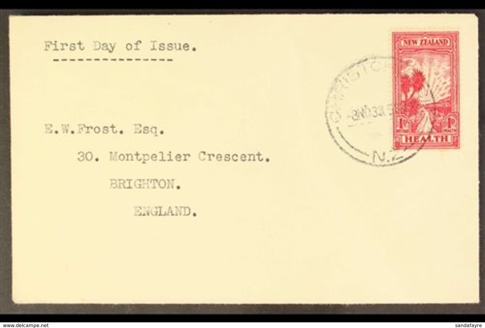 1933  1d+1d Carmine Health Stamp (SG 553) On First Day Cover, Scarce. For More Images, Please Visit Http://www.sandafayr - Sonstige & Ohne Zuordnung