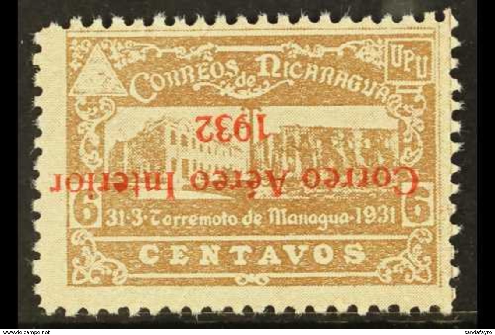1932  6c Grey-brown With INVERTED OVERPRINT, Scott C37a, Unused, No Gum As Issued And Never Hinged. For More Images, Ple - Nicaragua