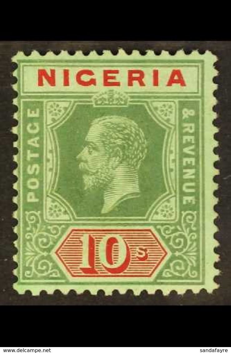 1914-29  10s Green & Red On Emerald (pale Olive Back), SG 11c, Fine Mint, Very Fresh. For More Images, Please Visit Http - Nigeria (...-1960)