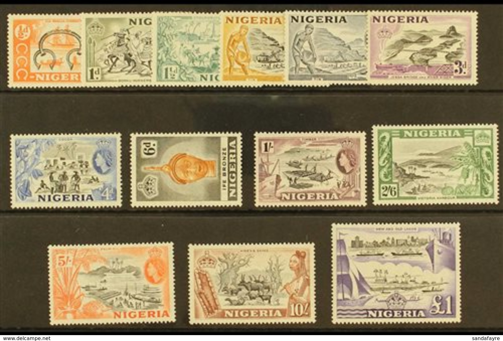 1953-58  Pictorials Complete Set, SG 69/80, Very Fine Never Hinged Mint, Fresh. (13 Stamps) For More Images, Please Visi - Nigeria (...-1960)