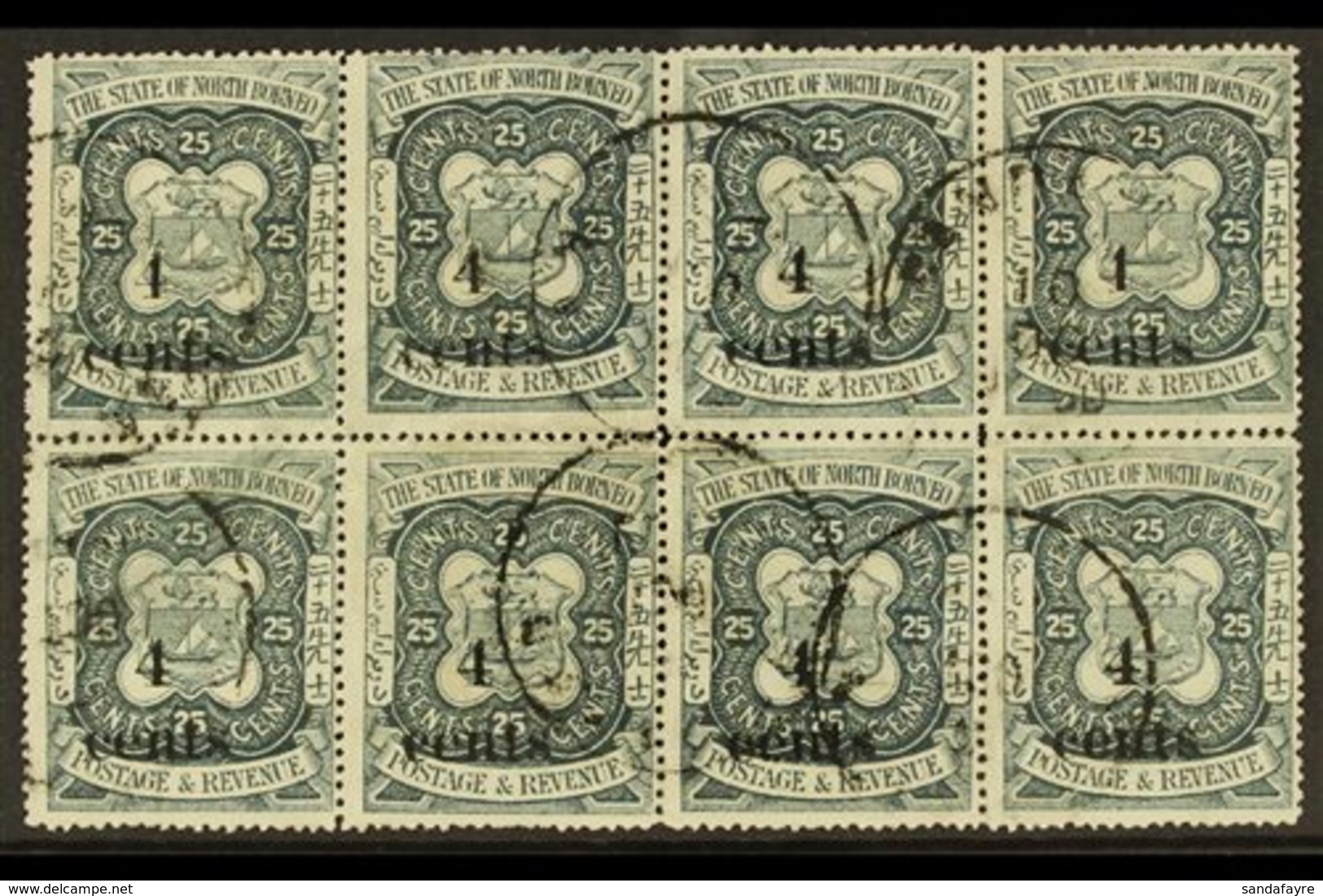 1904-05  4c On 25c Indigo (SG 152) - A Fine Used BLOCK OF EIGHT (4 X 2), Couple Of Short Perfs. Scarce Multiple! For Mor - North Borneo (...-1963)