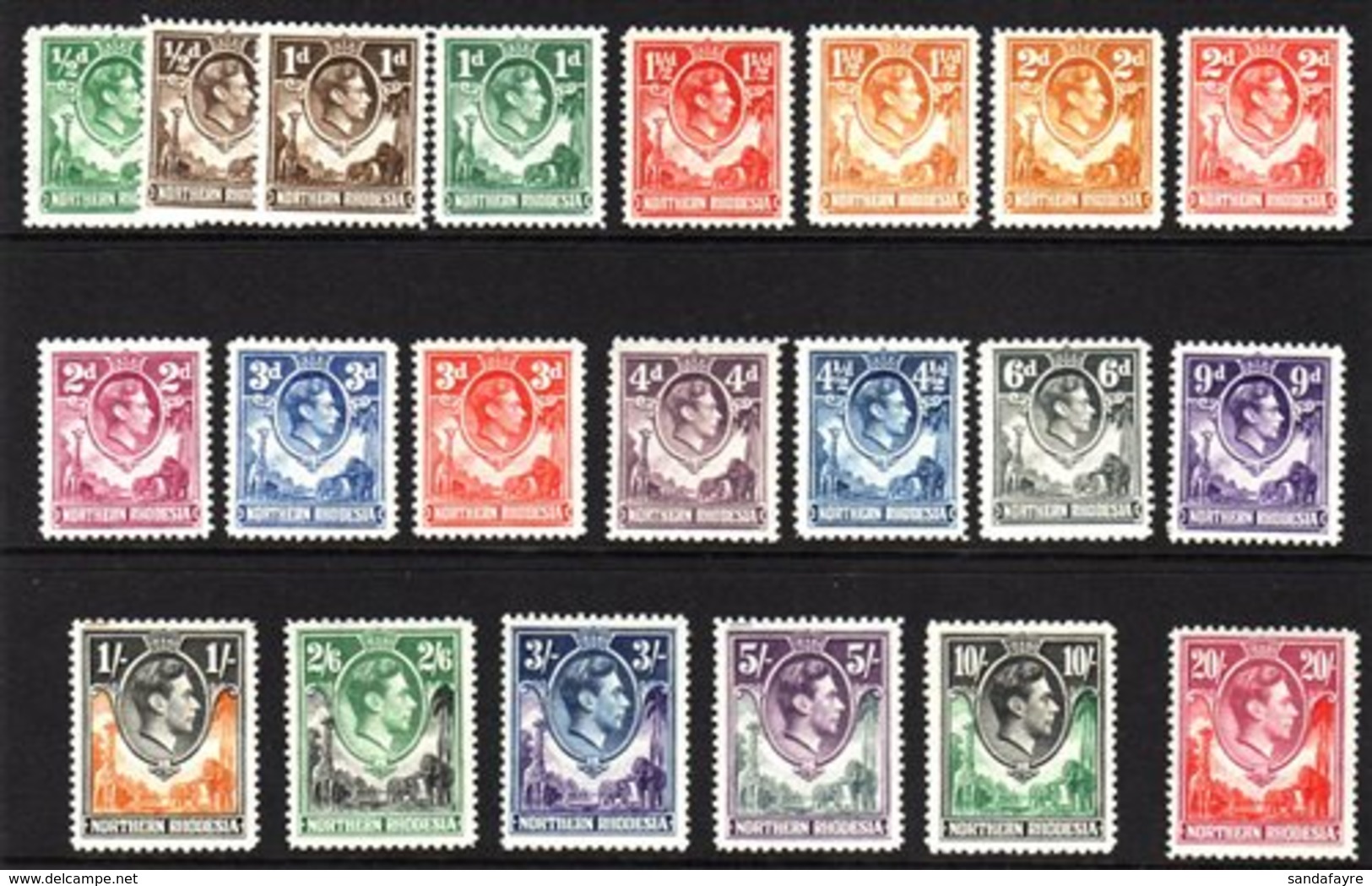 1938-52  Complete Definitive Set, SG 25/45, Very Fine Mint. (21 Stamps) For More Images, Please Visit Http://www.sandafa - Northern Rhodesia (...-1963)