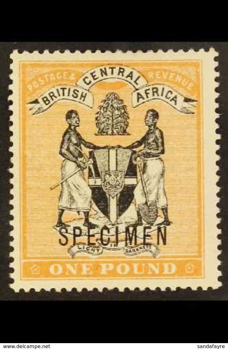 1895  £1 Black And Yellow- Orange Opt'd "SPECIMEN", SG 29s, Very Fine Mint. For More Images, Please Visit Http://www.san - Nyassaland (1907-1953)