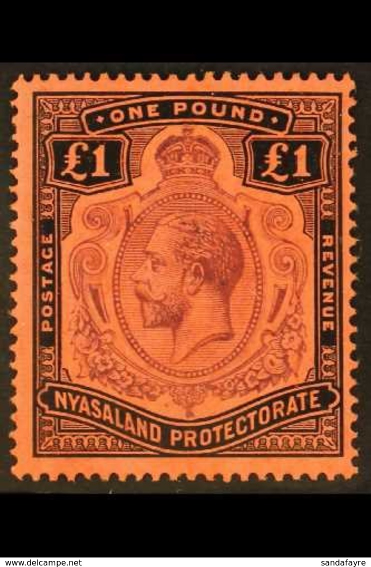 1913-21  £1 Purple And Black / Red, Wmk Mult Crown CA, SG 98, Never Hinged Mint. Superb. For More Images, Please Visit H - Nyasaland (1907-1953)